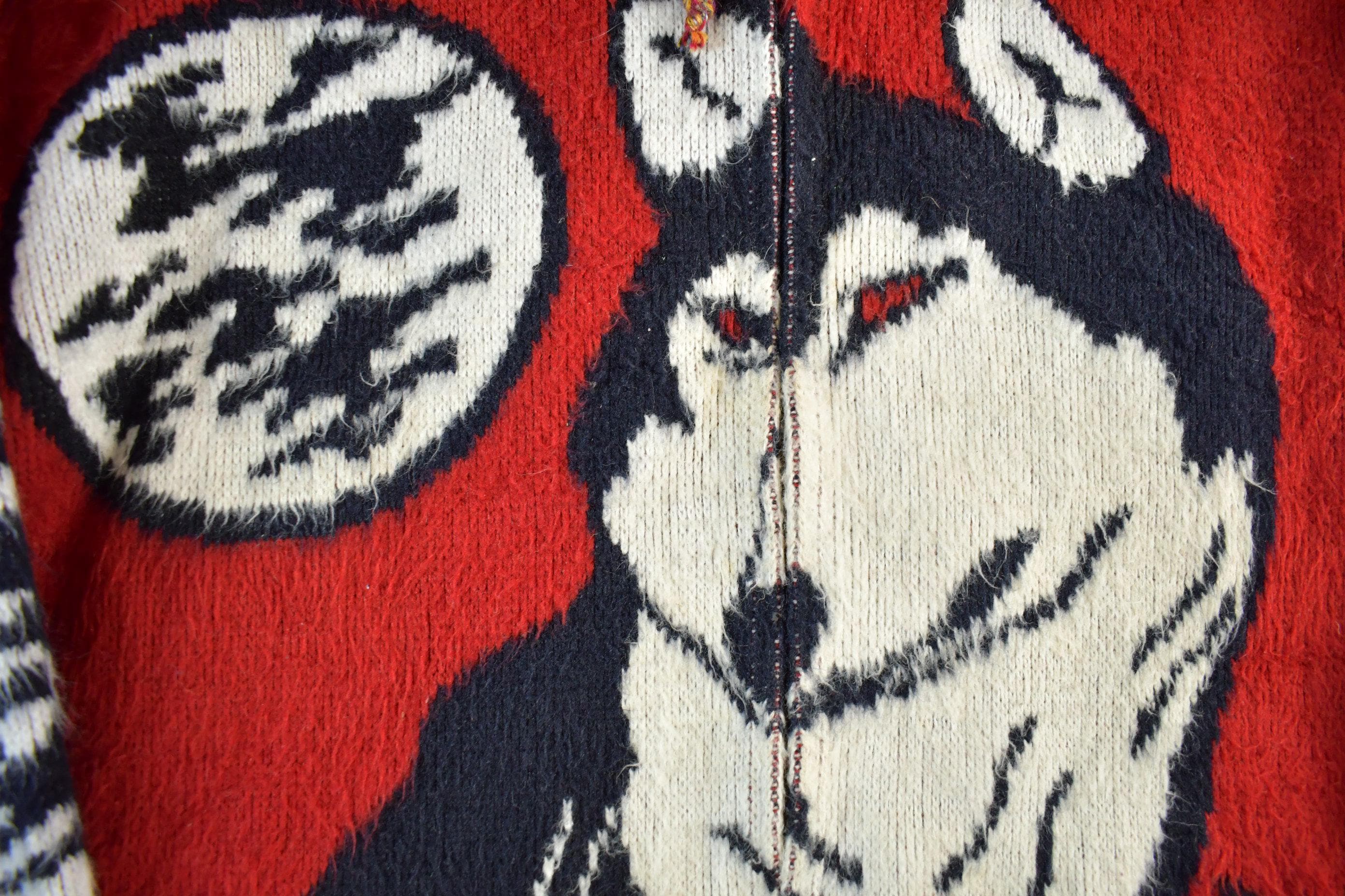 Vintage 1990s Genesis Wolf Ecuadorian Wool Knit Full Zip Hooded Sweater Men's XL - Image 4