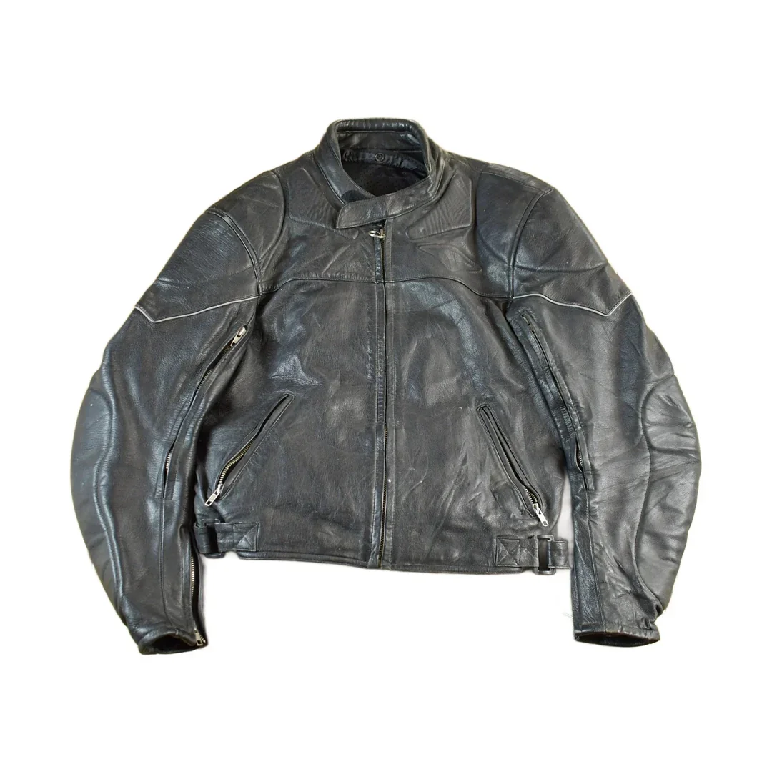 Vintage 1990s Genuine Leather Biker Jacket Padded Sleeve Adult Large Men's Medium