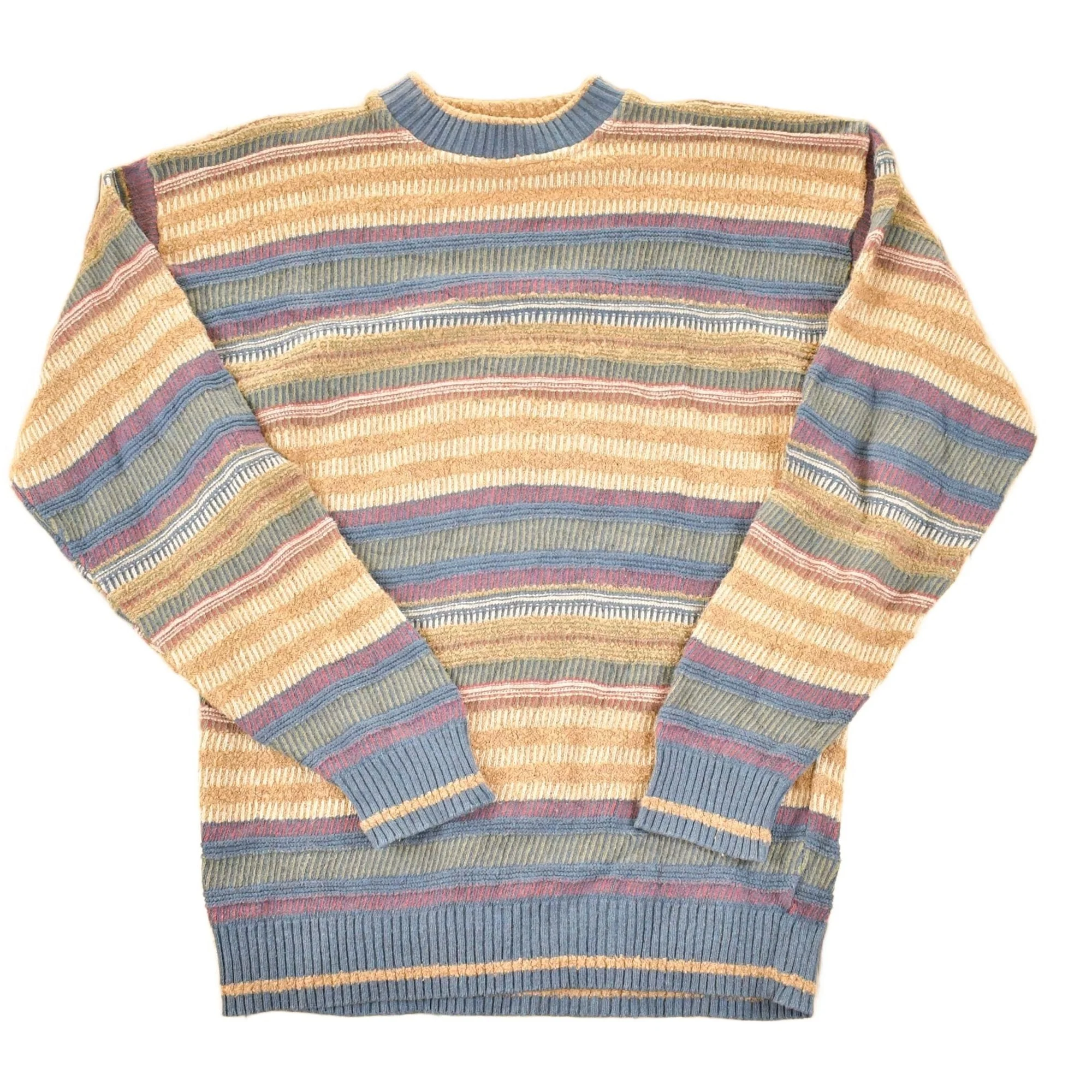 Vintage 1990s Geoffrey Beene Striped Knit Crewneck Sweater Mens M