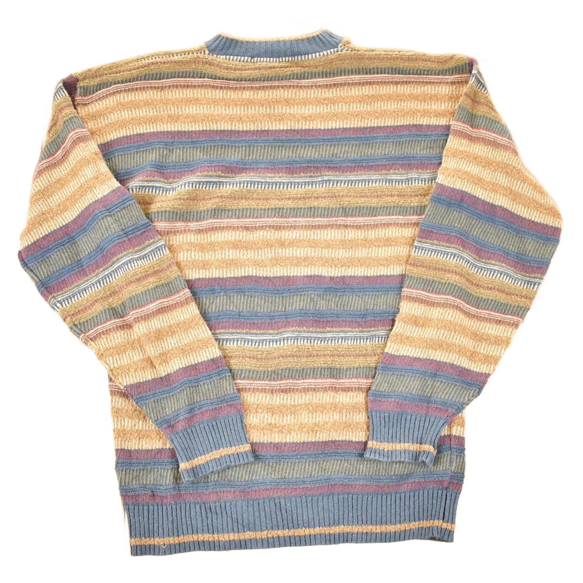 Vintage 1990s Geoffrey Beene Striped Knit Crewneck Sweater Mens M - Image 2