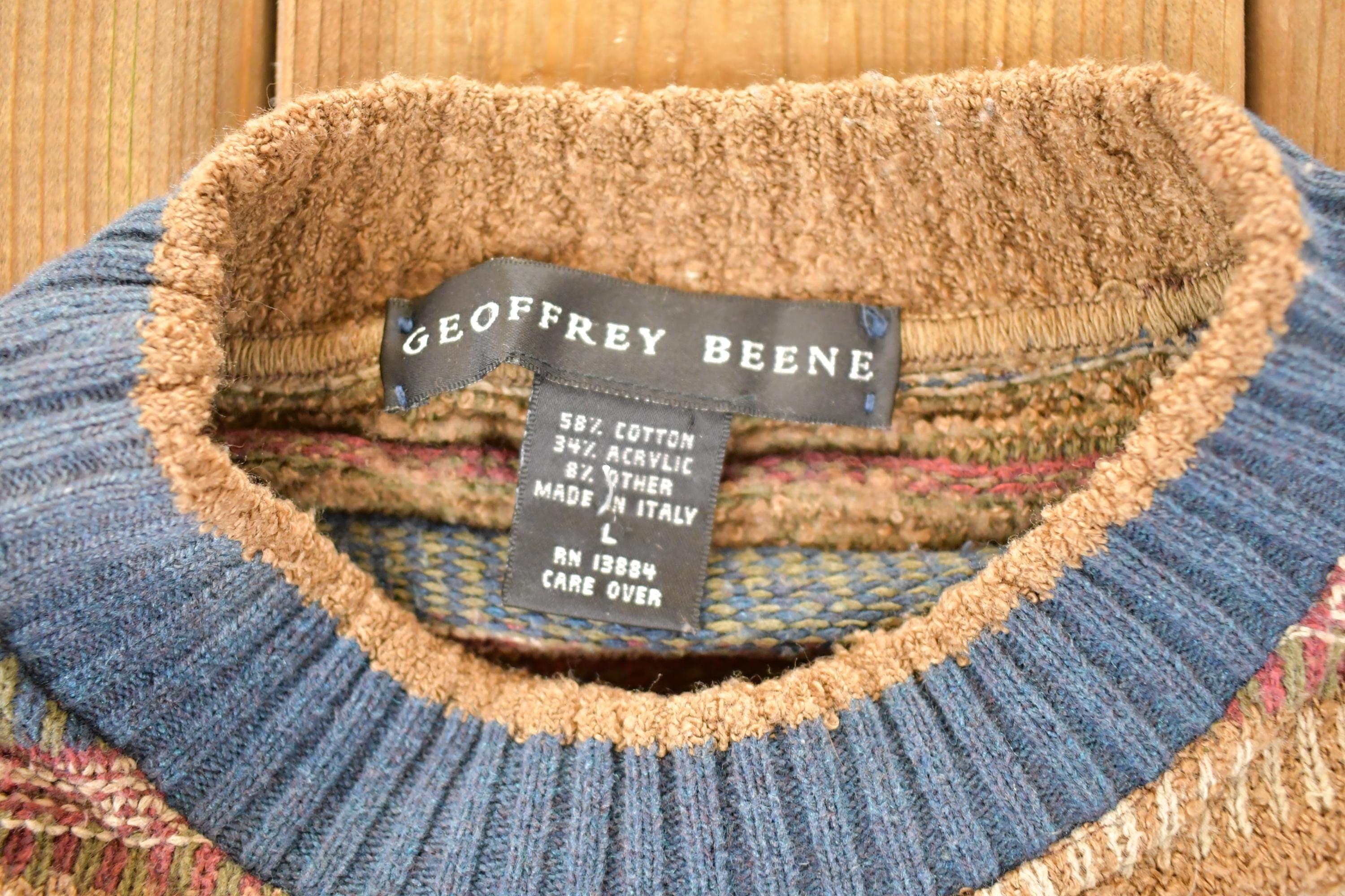 Vintage 1990s Geoffrey Beene Striped Knit Crewneck Sweater Mens M - Image 4