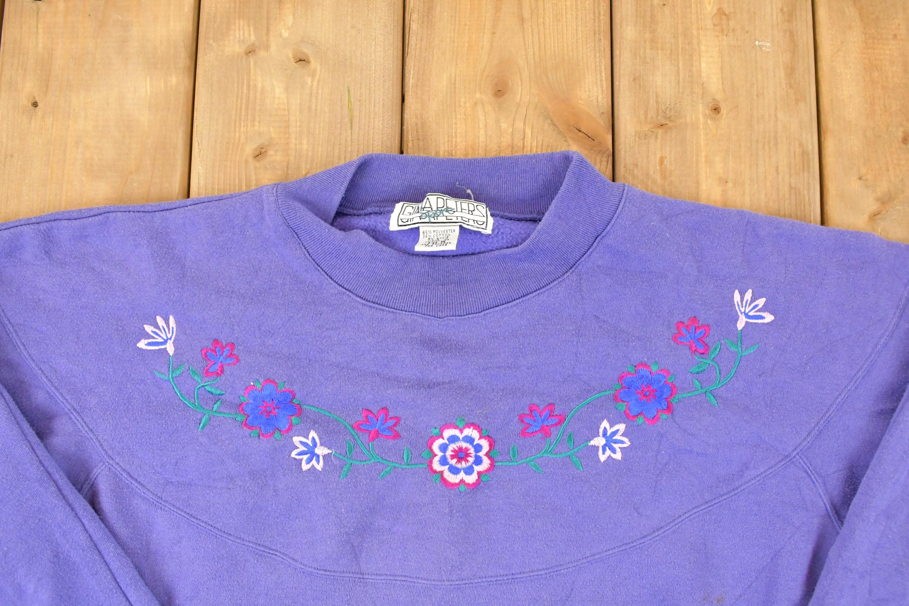 Vintage 1990s Gina Peters Embroidered Floral Crewneck Sweatshirt Womens L - Image 3
