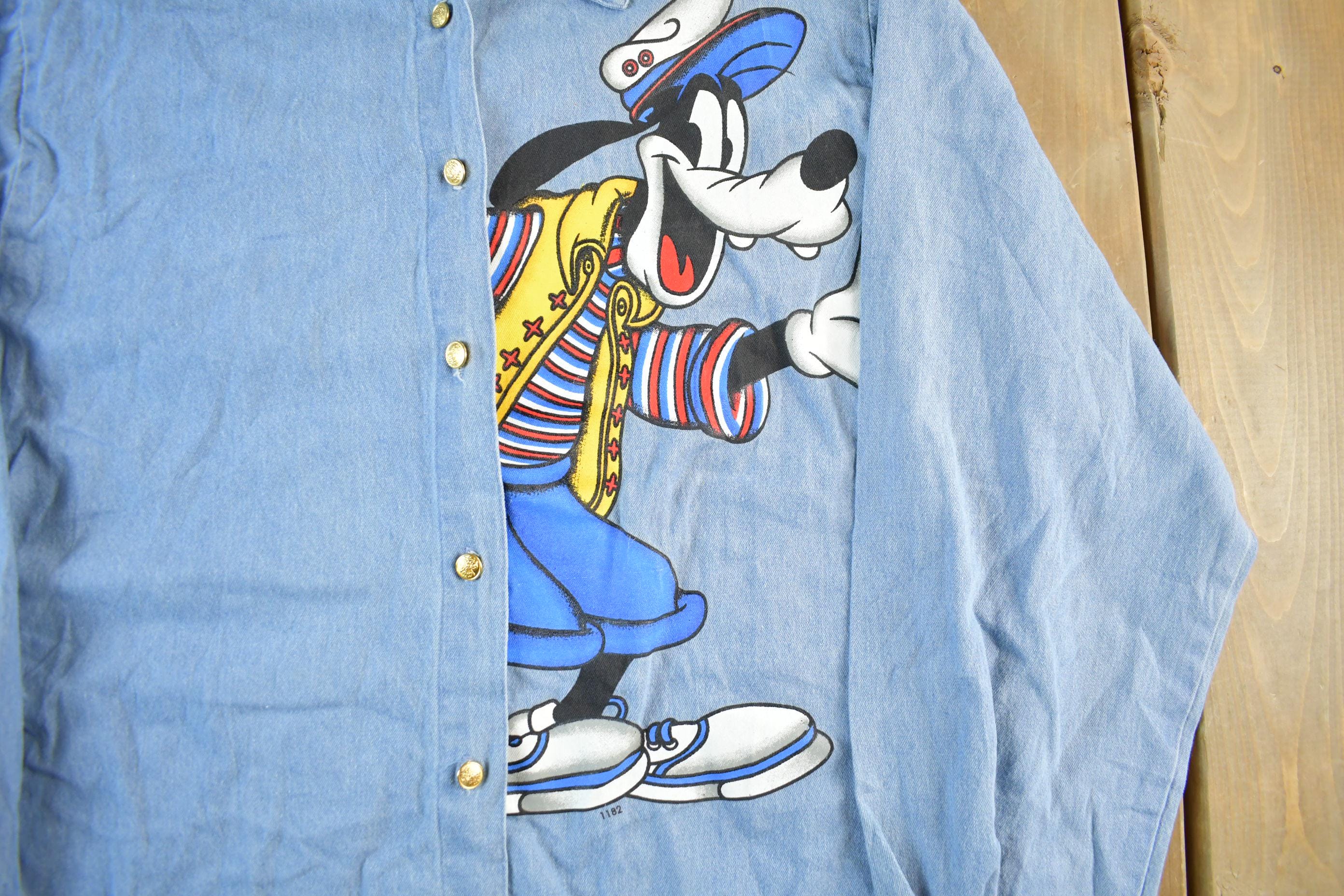 Vintage 1990s Goofy Disney Denim Button Up Shirt Women's Large - Image 3