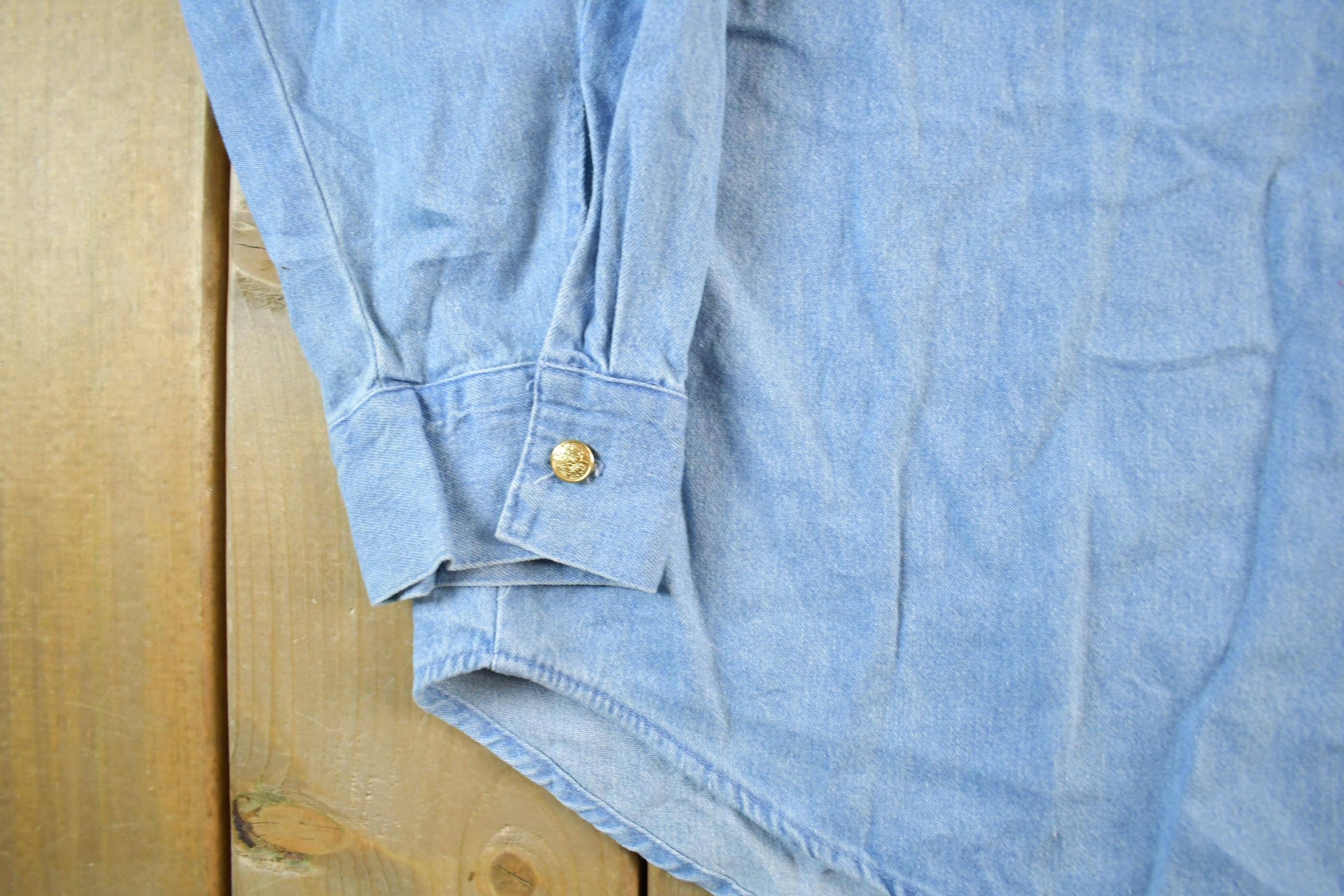 Vintage 1990s Goofy Disney Denim Button Up Shirt Women's Large - Image 4