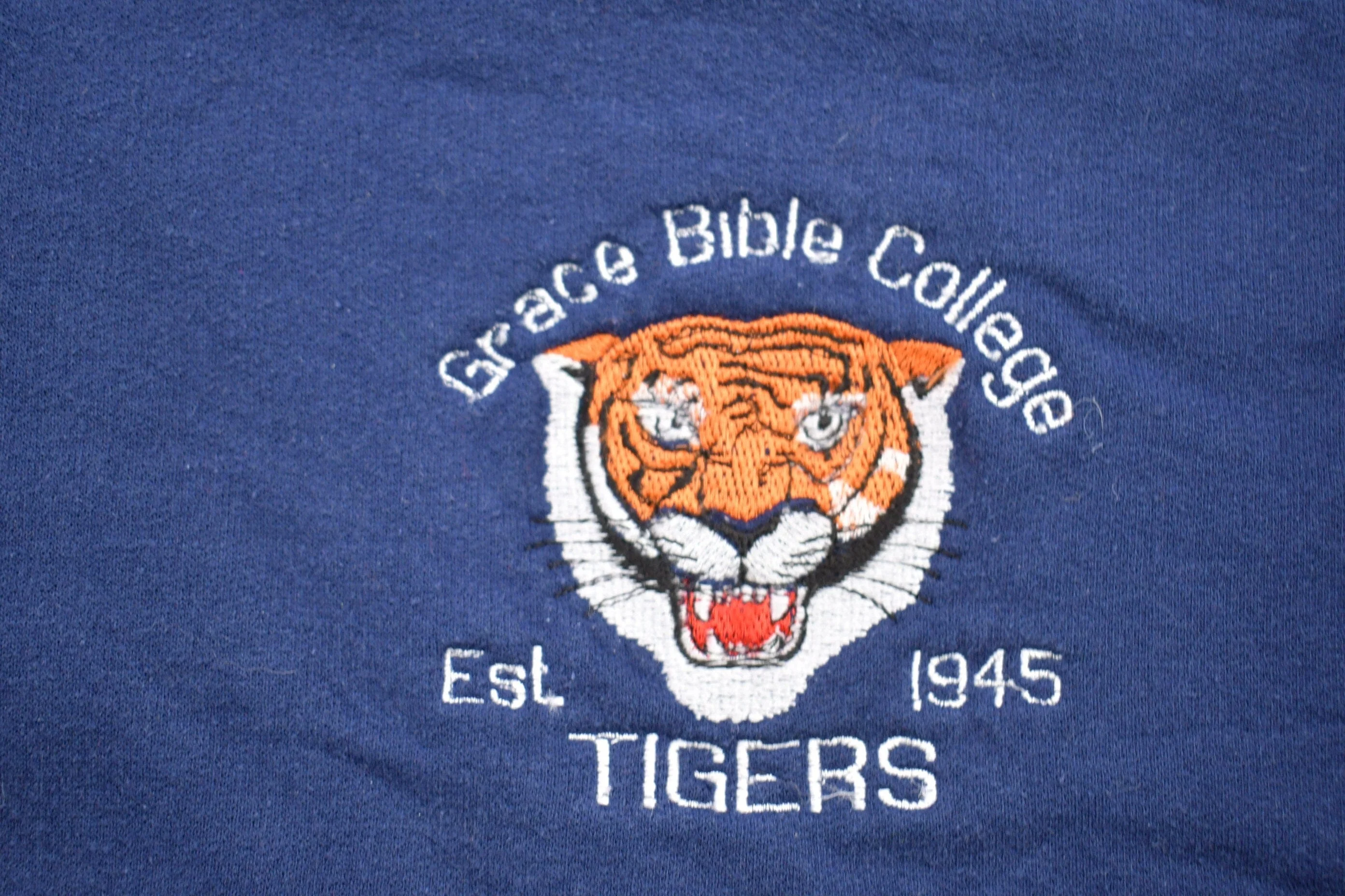 Vintage 1990s Grace Bible College Tigers Collegiate Hoodie Men's Large - Image 3