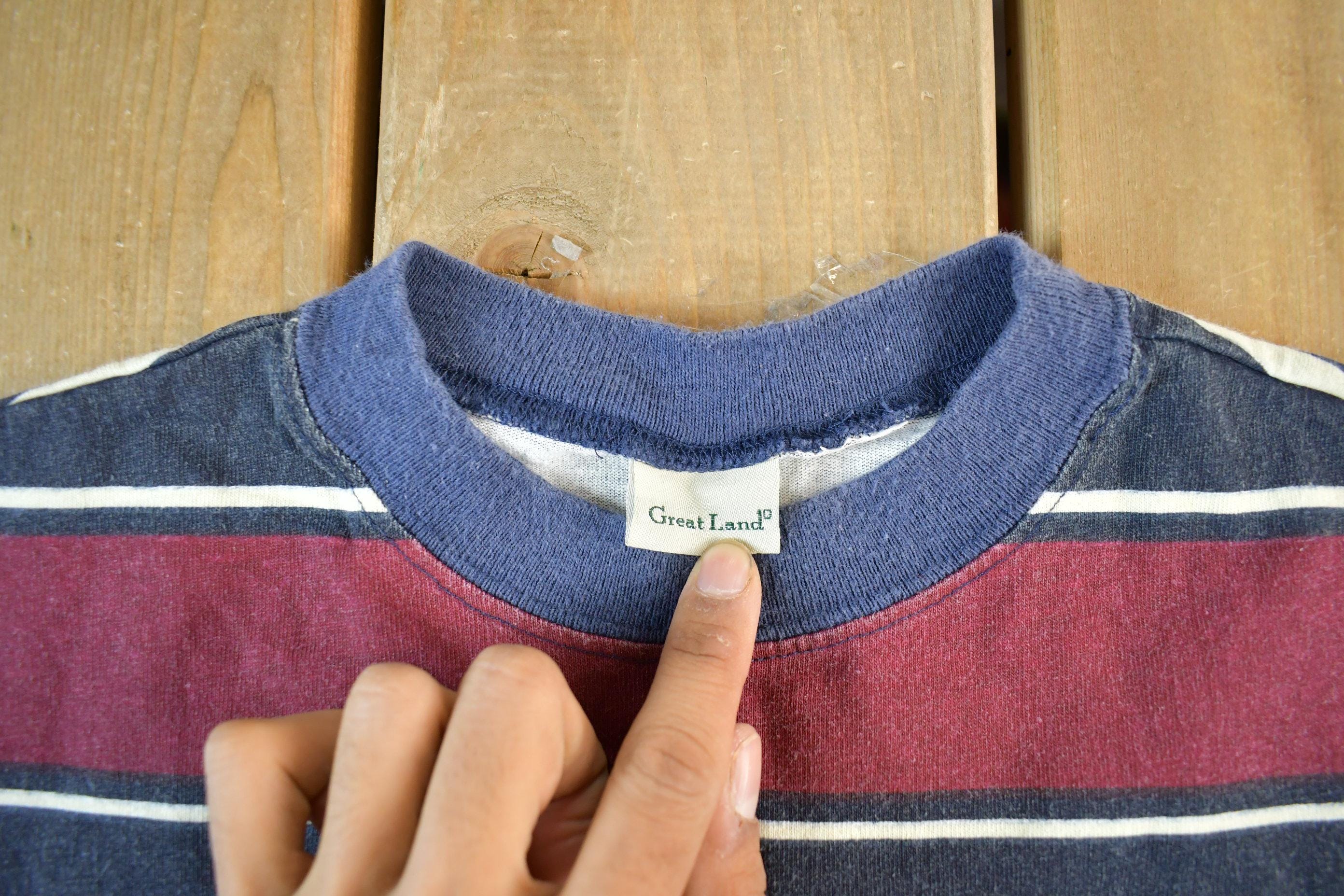 Vintage 1990s Great Land Striped T Shirt Men's Medium - Image 4