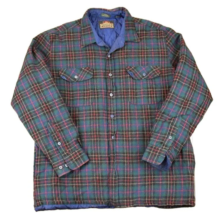 Vintage 1990s Greatland Sportswear Plaid Lined Button Up Sweater Men's L