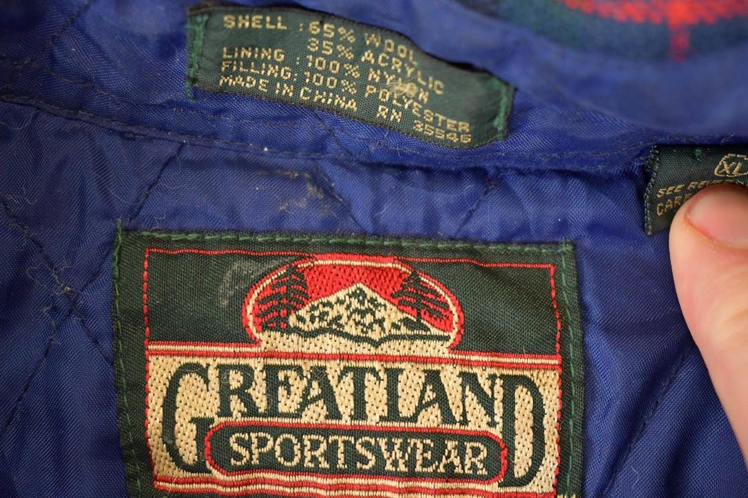 Vintage 1990s Greatland Sportswear Plaid Lined Button Up Sweater Men's L - Image 3