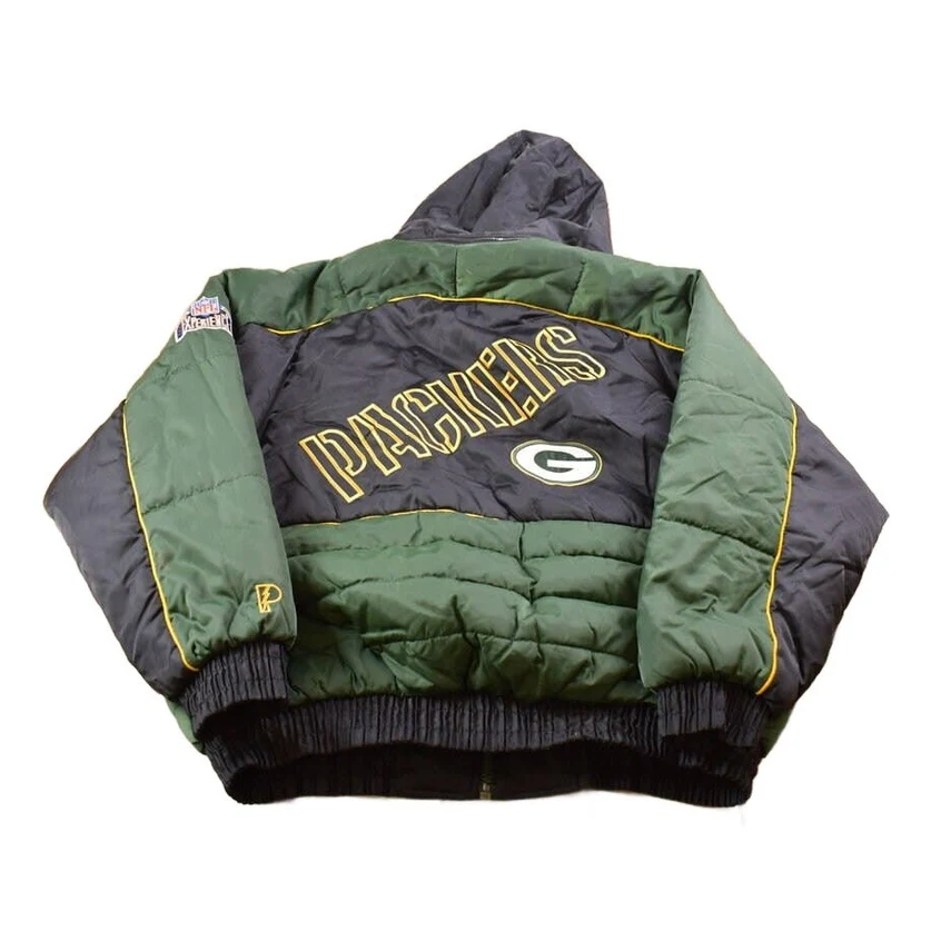 Vintage 1990s Green Bay Packer Pro Player Full Zip Puffer Jacket Men's 2XL