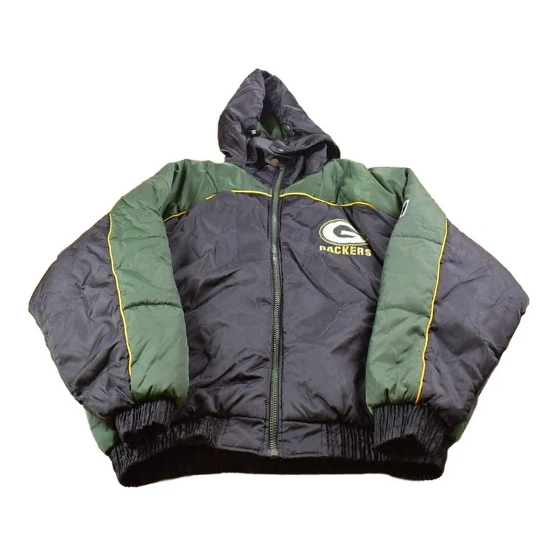 Vintage 1990s Green Bay Packer Pro Player Full Zip Puffer Jacket Men's 2XL - Image 2