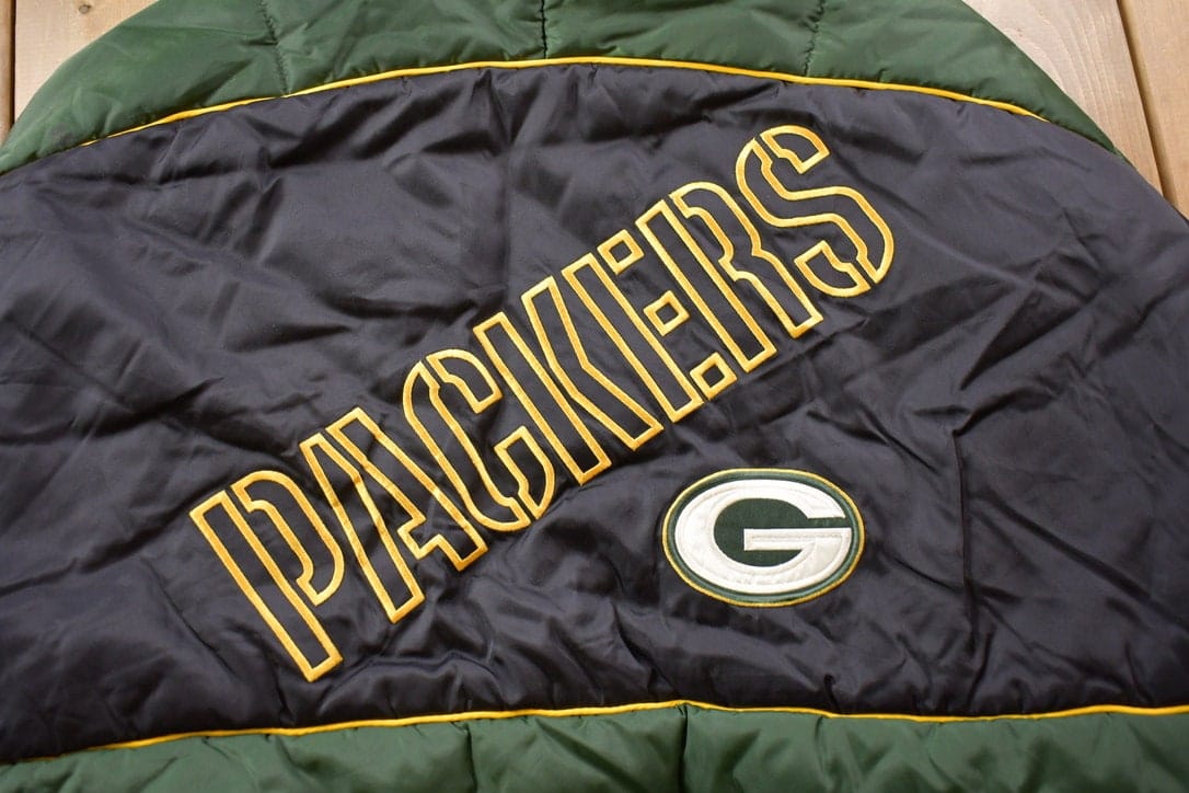Vintage 1990s Green Bay Packer Pro Player Full Zip Puffer Jacket Men's 2XL - Image 5