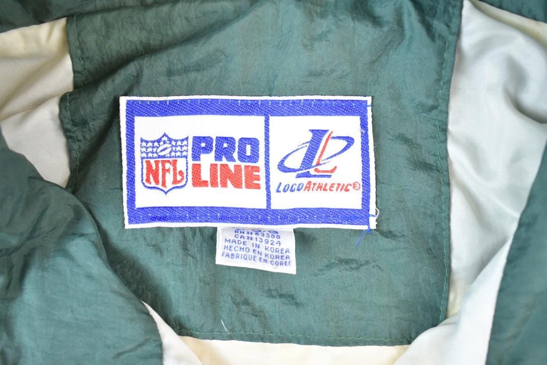 Vintage 1990s Green Bay Packers AOP Proline Logo Athletic NFL Football Warm Up Spring Jacket Men's Large - Image 3
