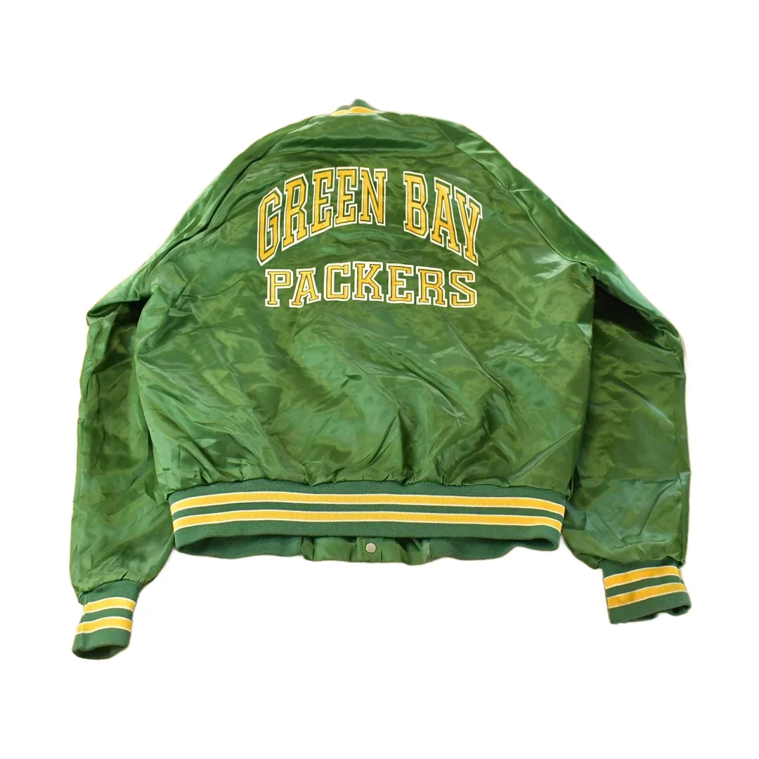 Vintage 1990s Green Bay Packers Chalk Line Satin Bomber Jacket Men's Large - Image 2