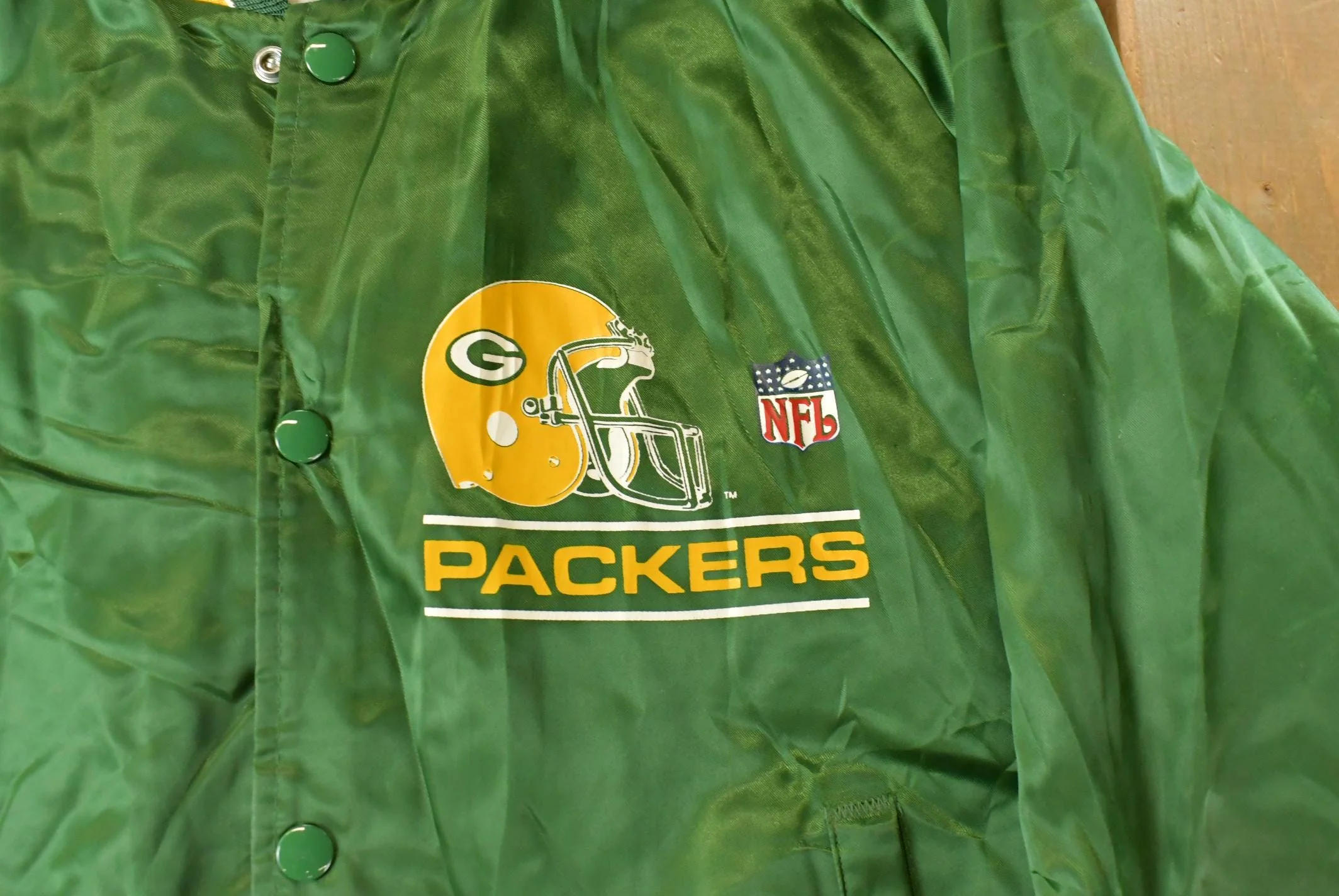 Vintage 1990s Green Bay Packers Chalk Line Satin Bomber Jacket Men's Large - Image 3