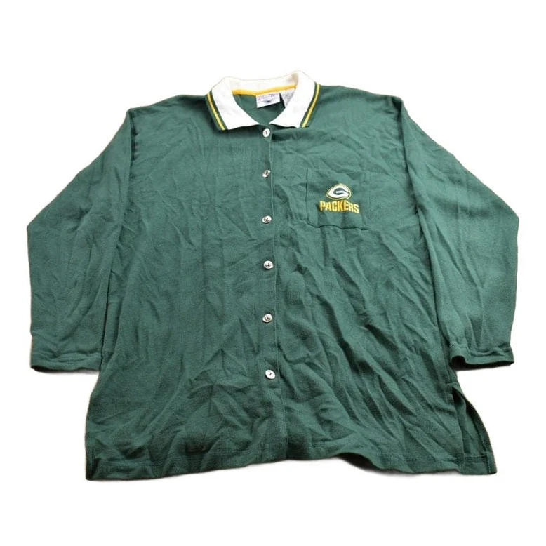 Vintage 1990s Green Bay Packers NFL Button Up Collared Sweatshirt Men's Medium