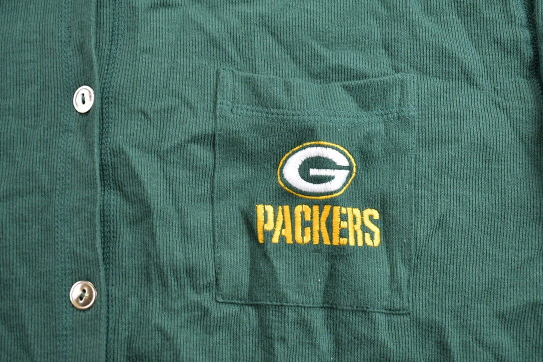 Vintage 1990s Green Bay Packers NFL Button Up Collared Sweatshirt Men's Medium - Image 4