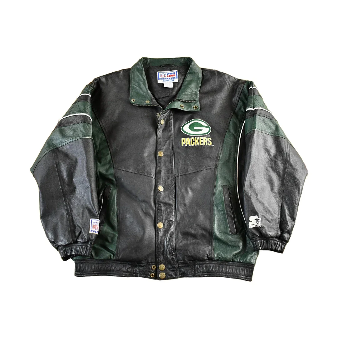 Vintage 1990s Green Bay Packers NFL Leather Jacket Men's Large