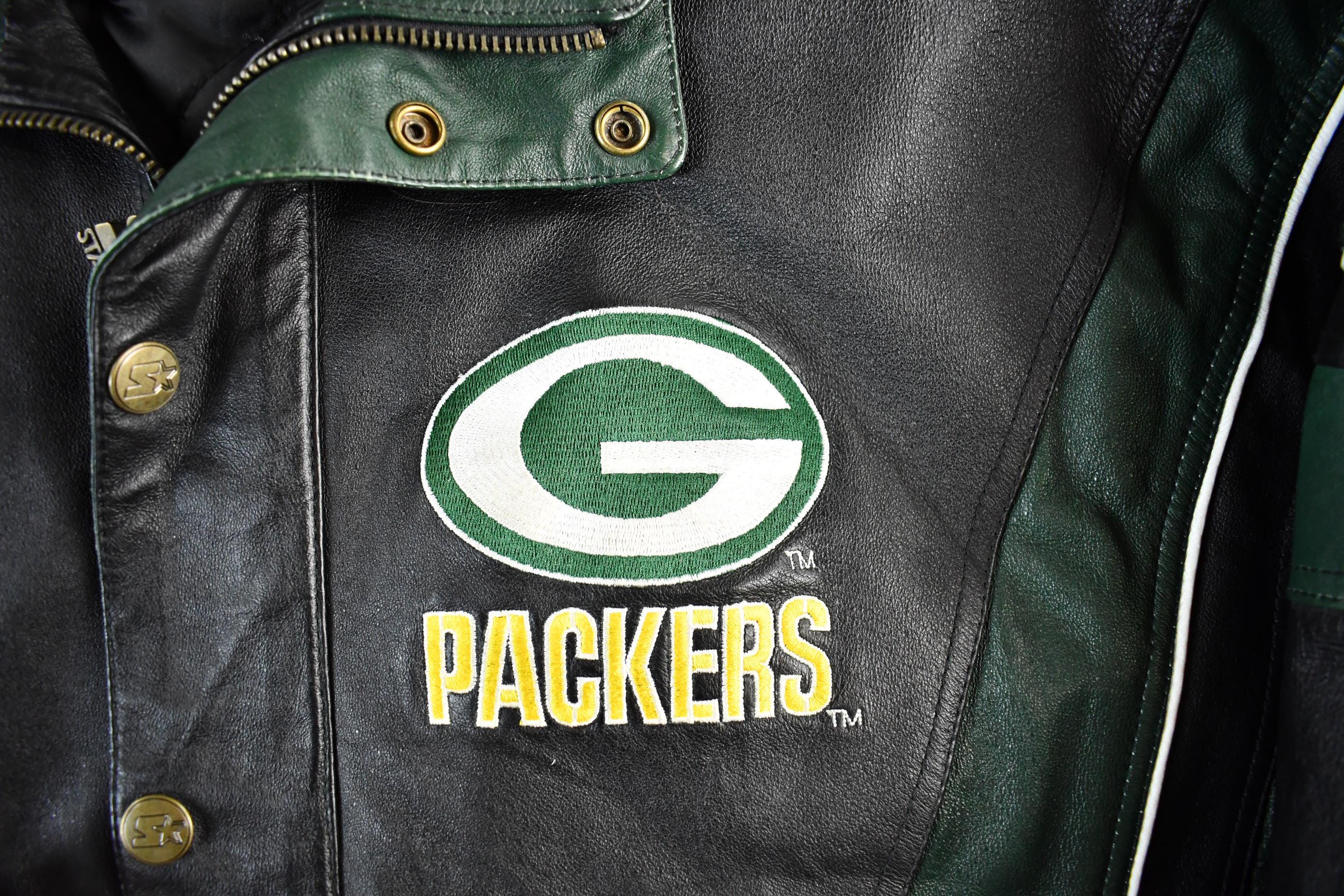 Vintage 1990s Green Bay Packers NFL Leather Jacket Men's Large - Image 5