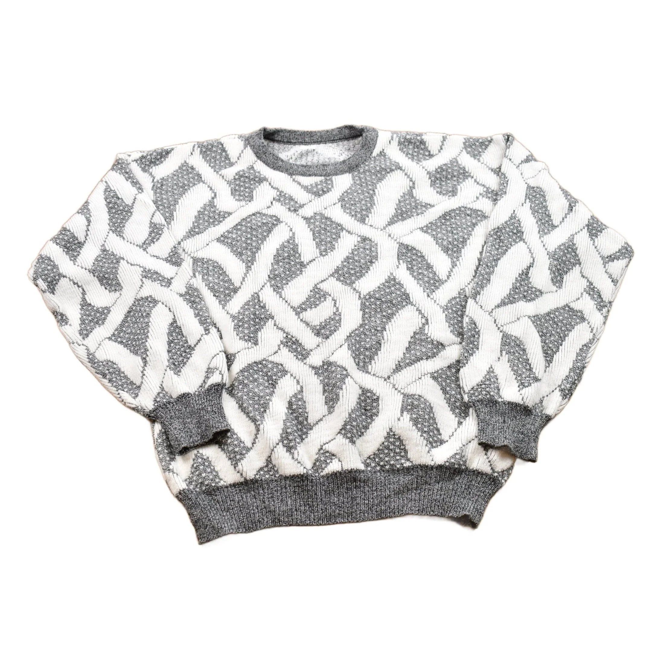 Vintage 1990s Grey Patterned Knit Crewneck Sweater Men's MMen's Medium