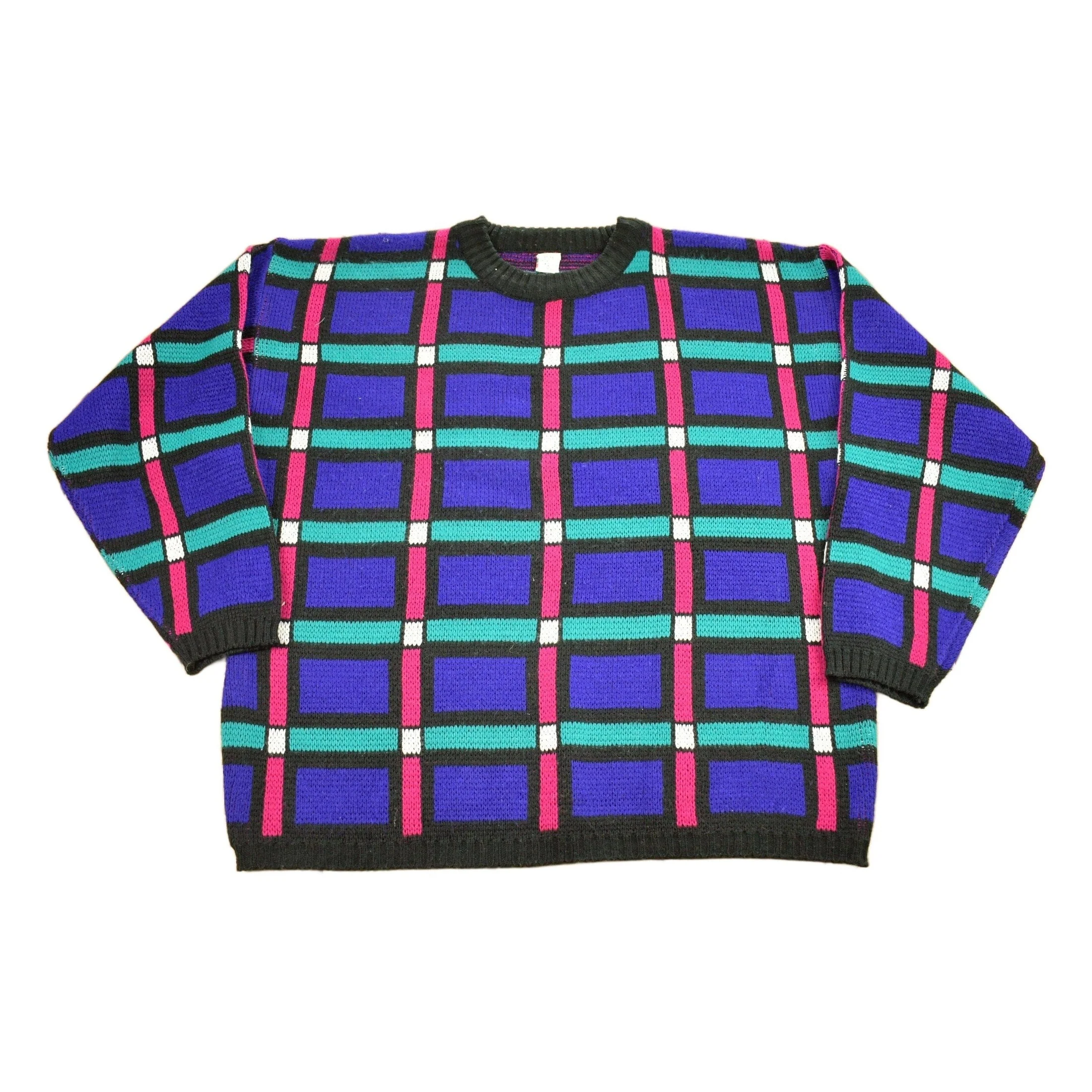 Vintage 1990s Grid Lock Knitted Crewneck Sweater Men's M