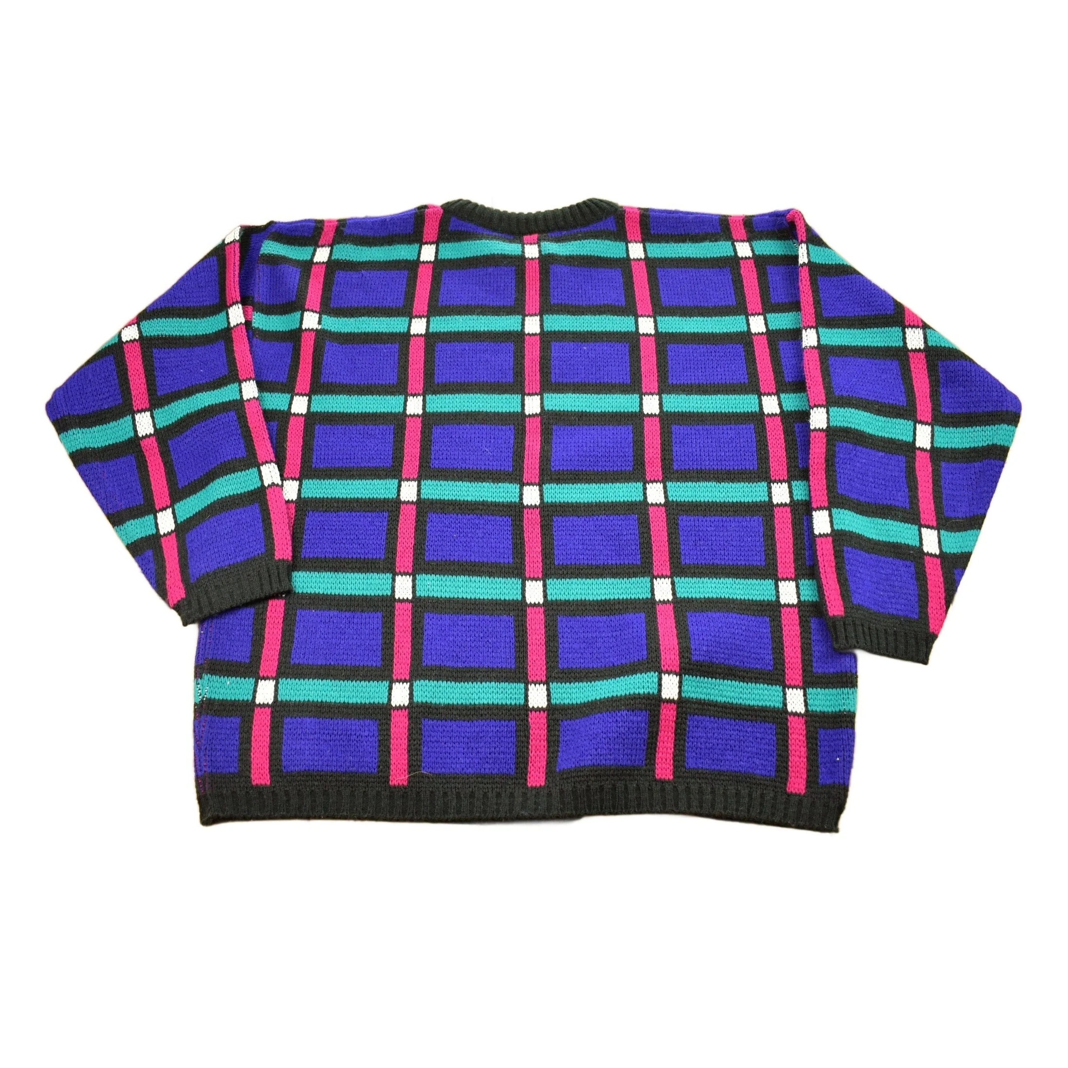 Vintage 1990s Grid Lock Knitted Crewneck Sweater Men's M - Image 2