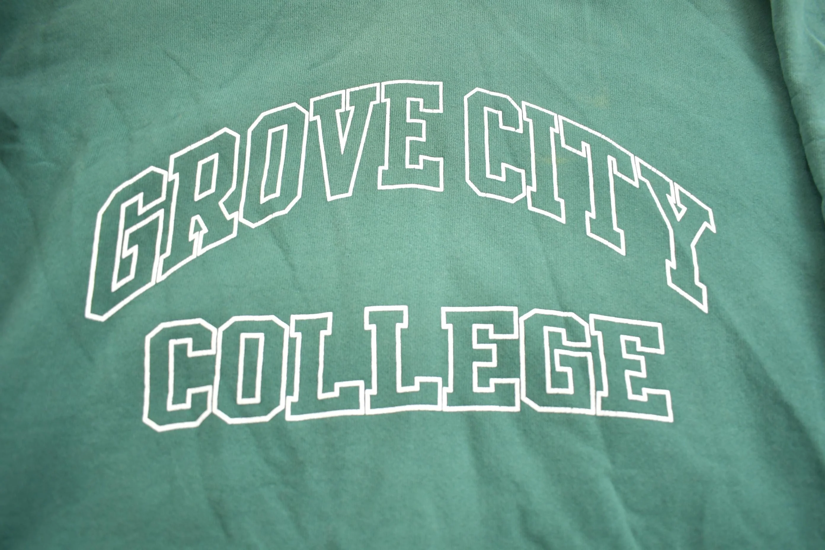 Vintage 1990s Grove City College Green Hoodie Made In USA Men's Large - Image 3