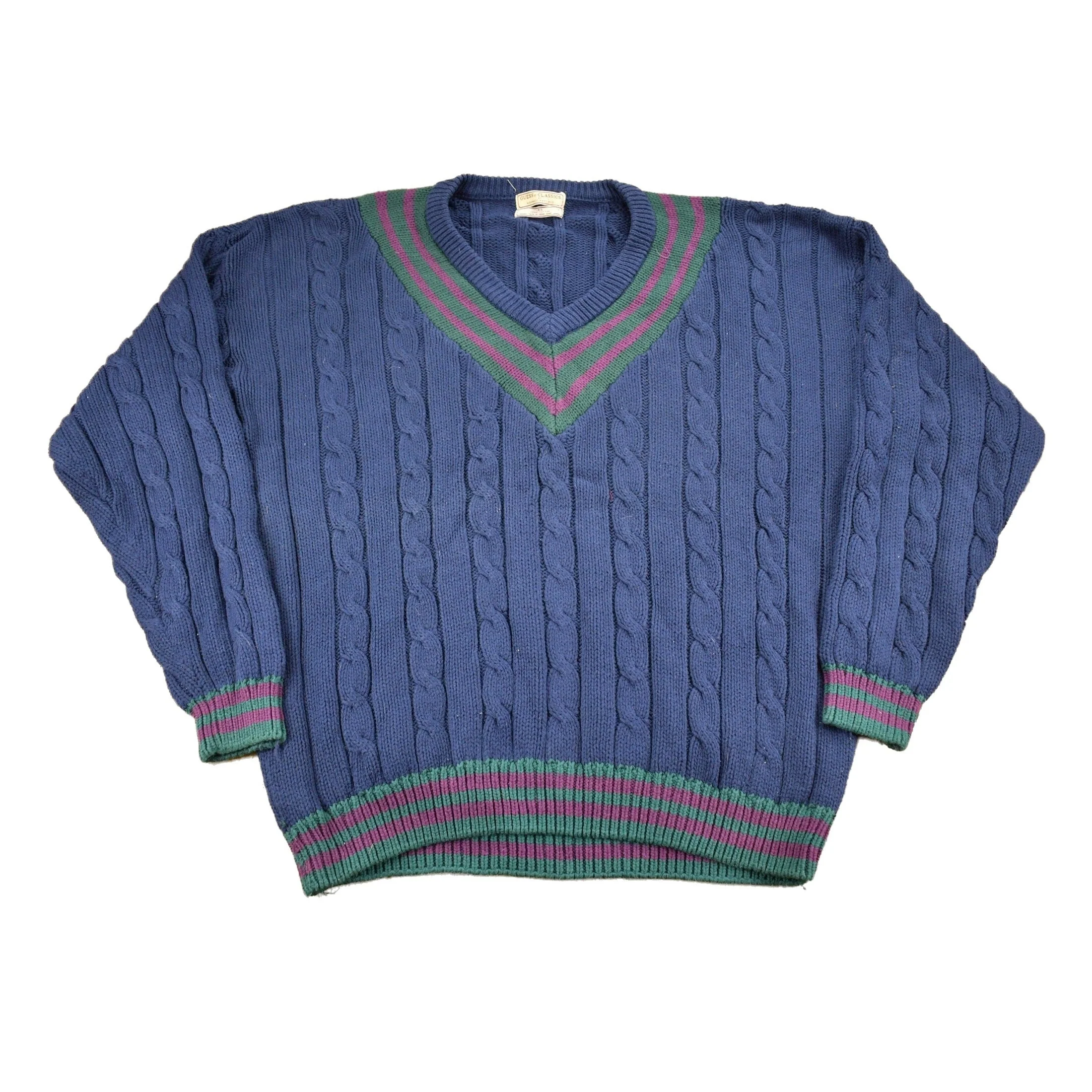 Vintage 1990s Guess Classics V-Neck Knit Colligate Sweater Men's XL