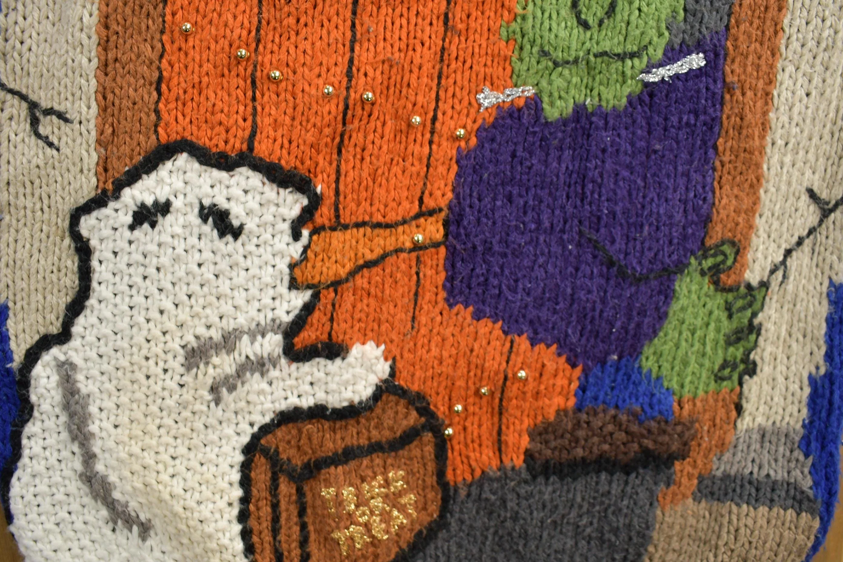 Vintage 1990s Halloween Theme Embroidered Knit Sweater Women's S - Image 4