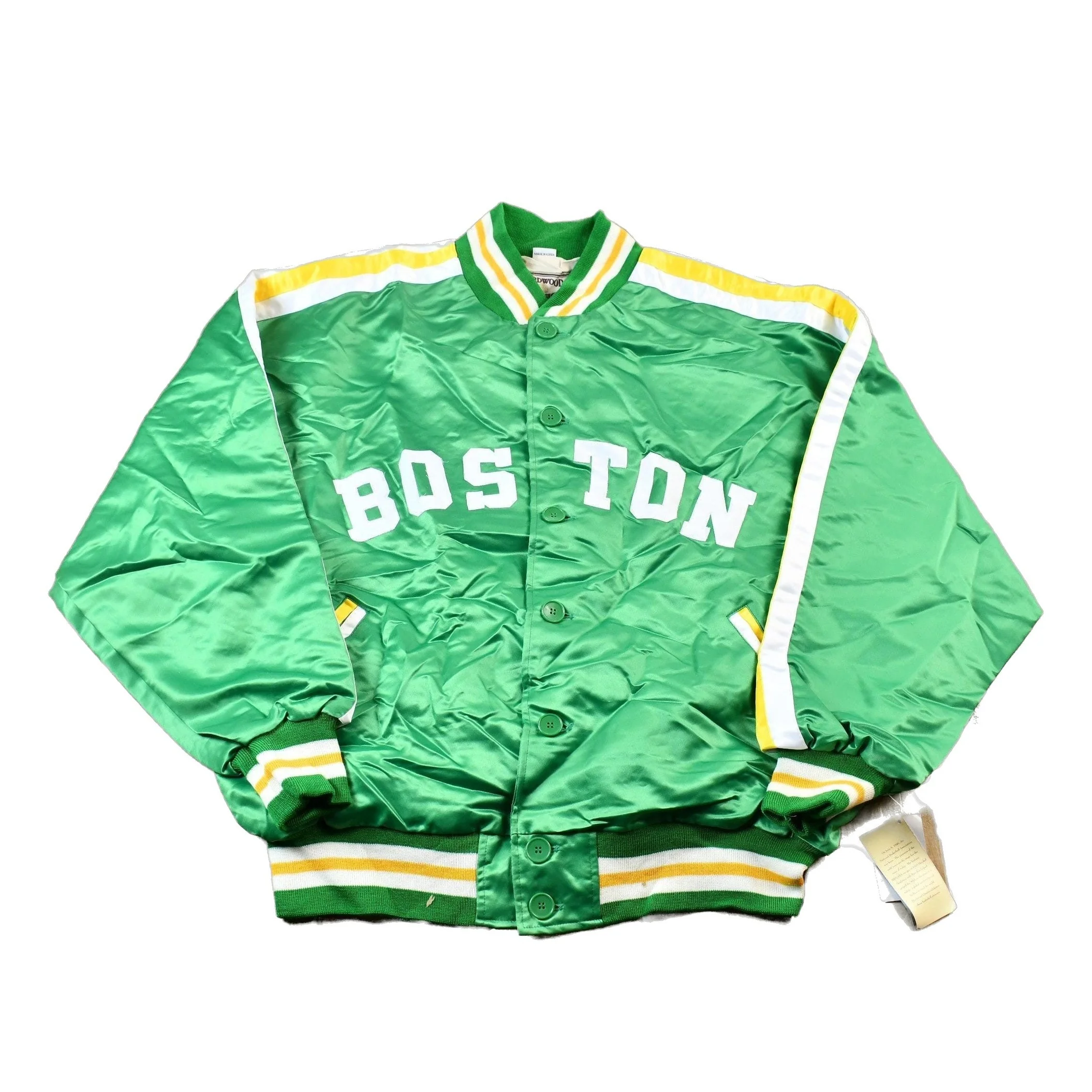 Vintage 1990s Hardwood Classics Bill Russell Boston Celtics NBA Basketball Embroidered Snap Button Satin Bomber Jacket Men's XL
