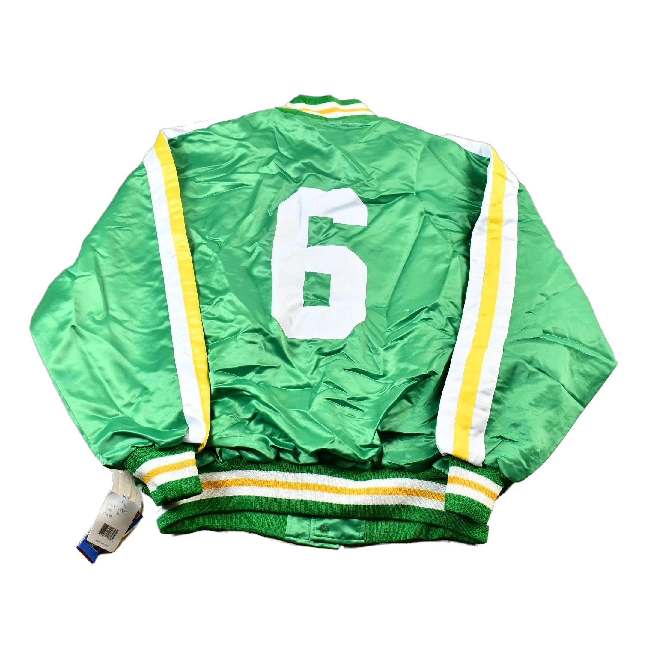Vintage 1990s Hardwood Classics Bill Russell Boston Celtics NBA Basketball Embroidered Snap Button Satin Bomber Jacket Men's XL - Image 2