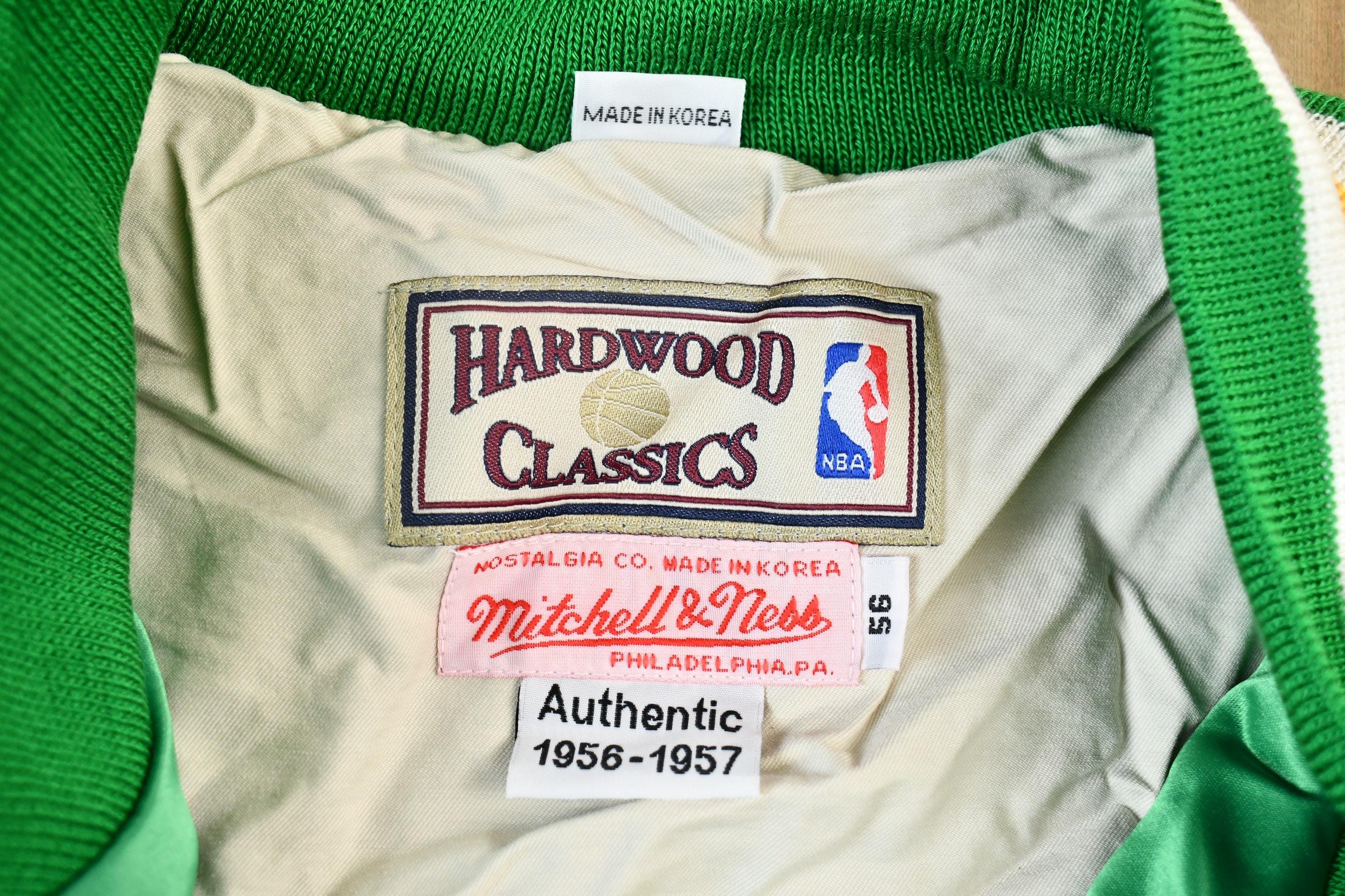 Vintage 1990s Hardwood Classics Bill Russell Boston Celtics NBA Basketball Embroidered Snap Button Satin Bomber Jacket Men's XL - Image 7