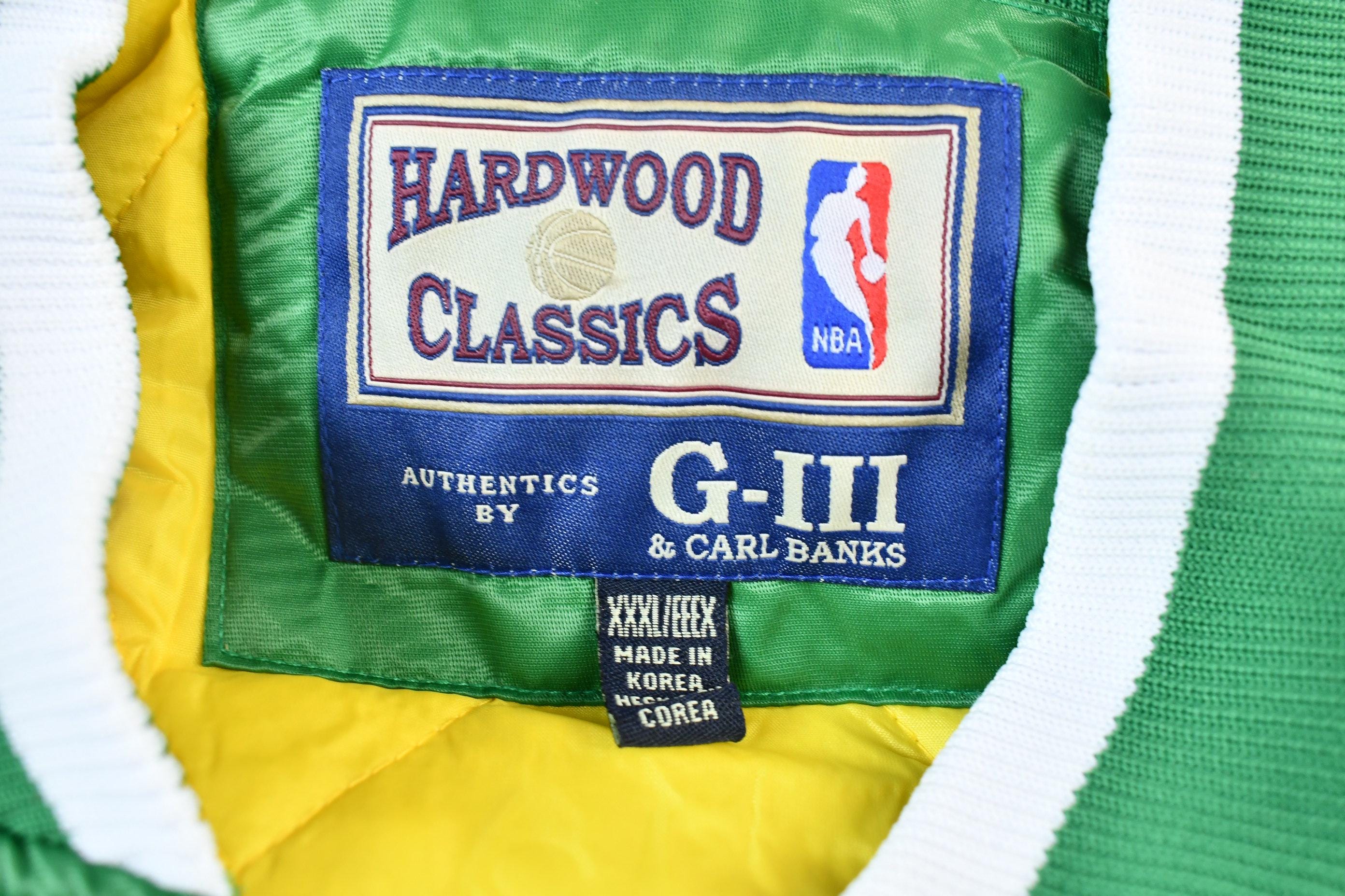 Vintage 1990s Hardwood Classics Boston Celtics NBA Basketball Embroidered Snap Button Satin Bomber Jacket Men's 3XL - Image 8