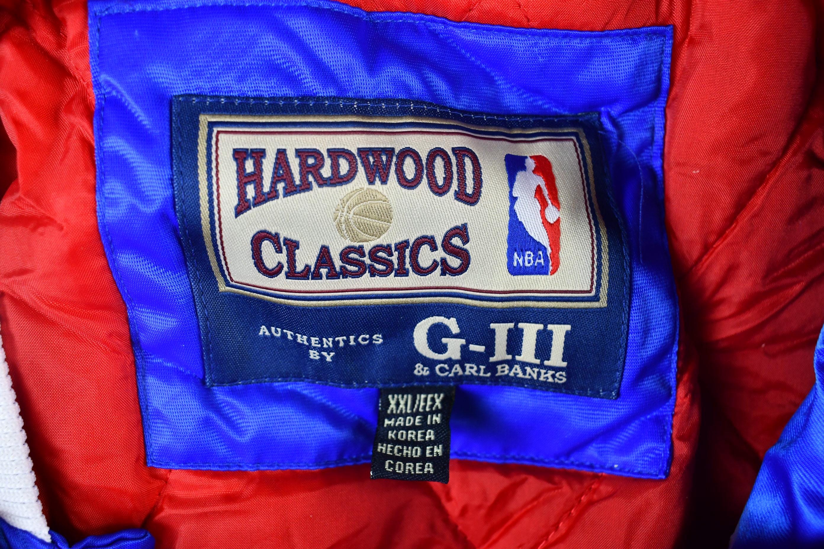 Vintage 1990s Hardwood Classics Philadelphia 76ers NBA Basketball Embroidered Snap Button Satin Bomber Jacket Men's 3XL - Image 6