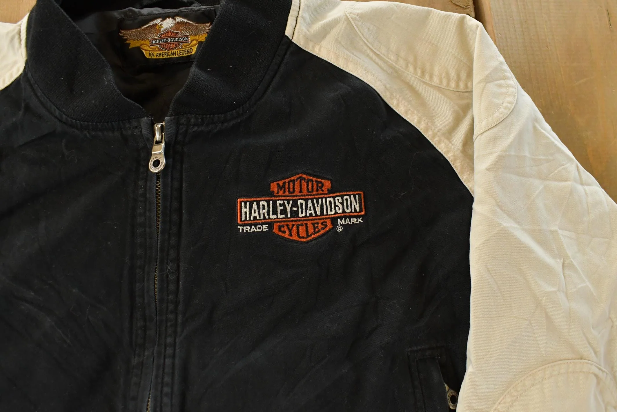 Vintage 1990s Harley Davidson Embroidered Motorcycle Bomber Jacket Men's Short Medium - Image 3