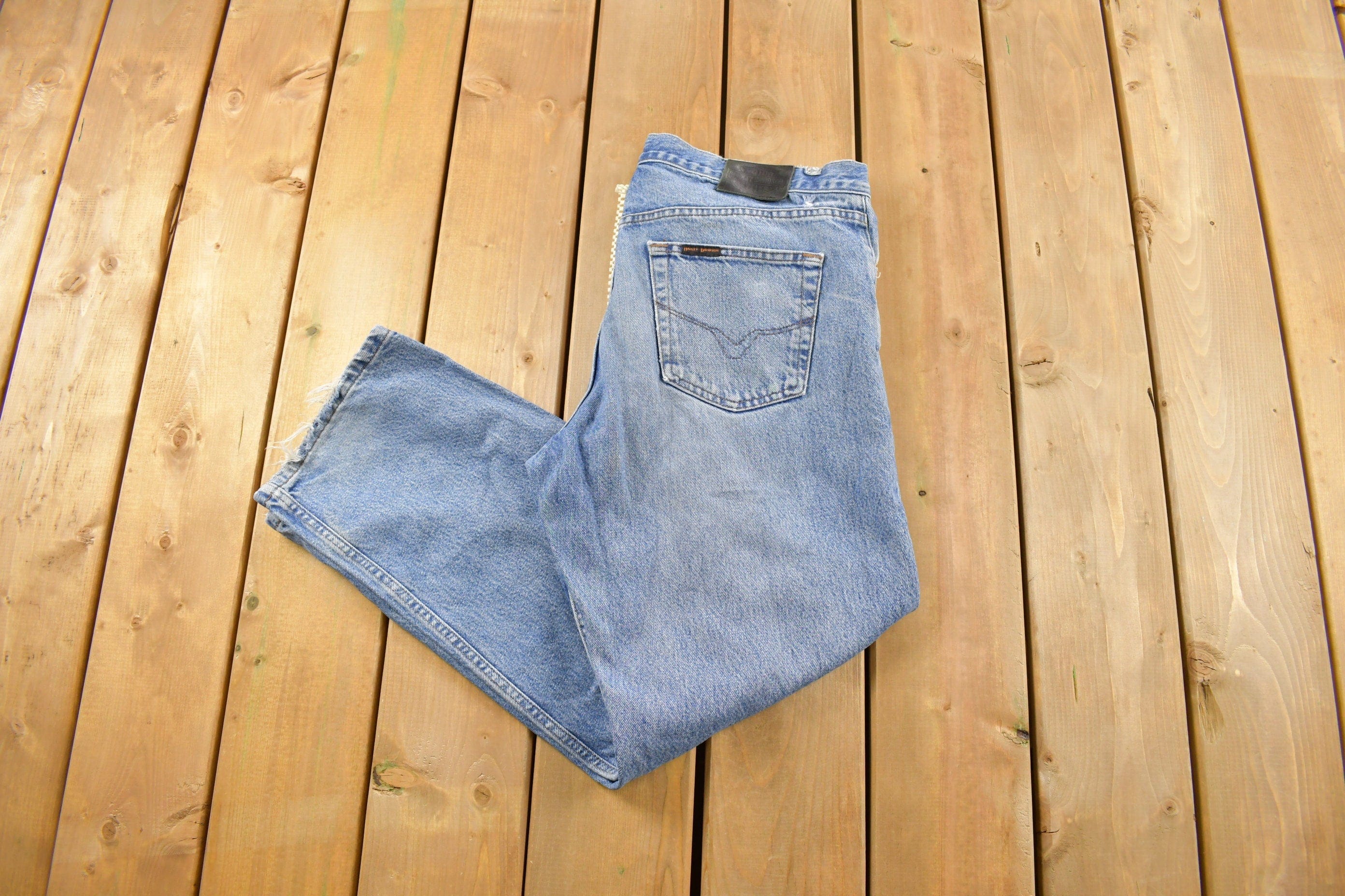Vintage 1990s Harley Davidson Light Wash Denim Jeans Men's 36 x 28 - Image 3