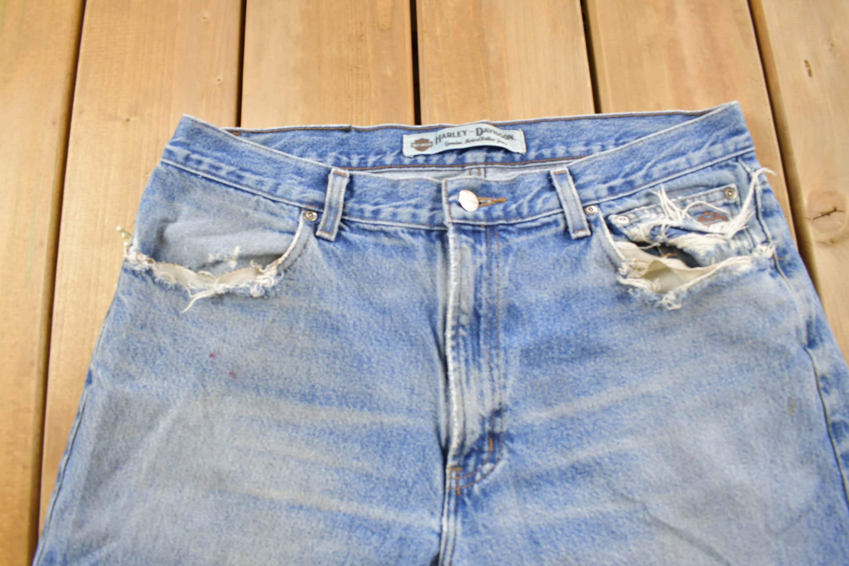 Vintage 1990s Harley Davidson Light Wash Denim Jeans Men's 36 x 28 - Image 5