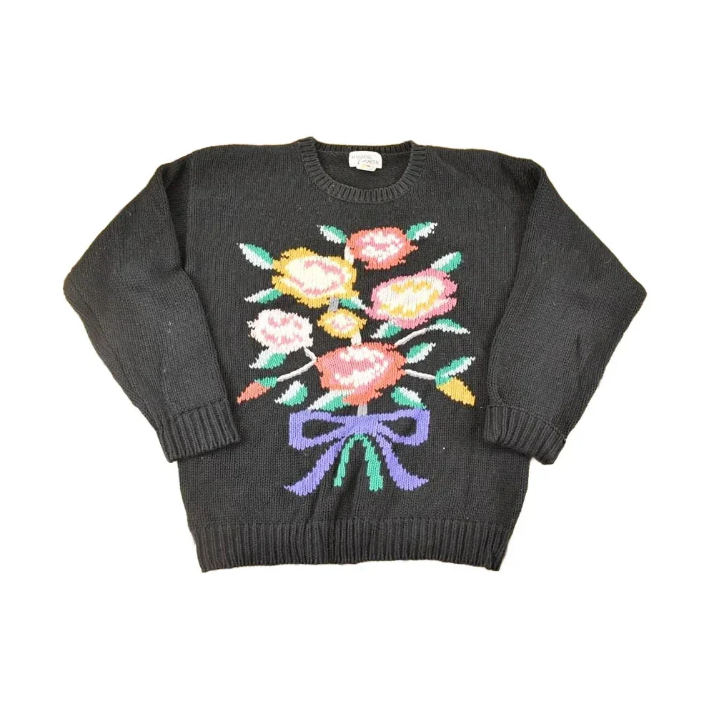 Vintage 1990s Hasting And Smith Floral Loose Knit Sweater Women's M