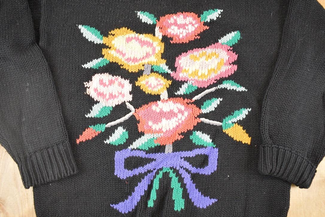 Vintage 1990s Hasting And Smith Floral Loose Knit Sweater Women's M - Image 3
