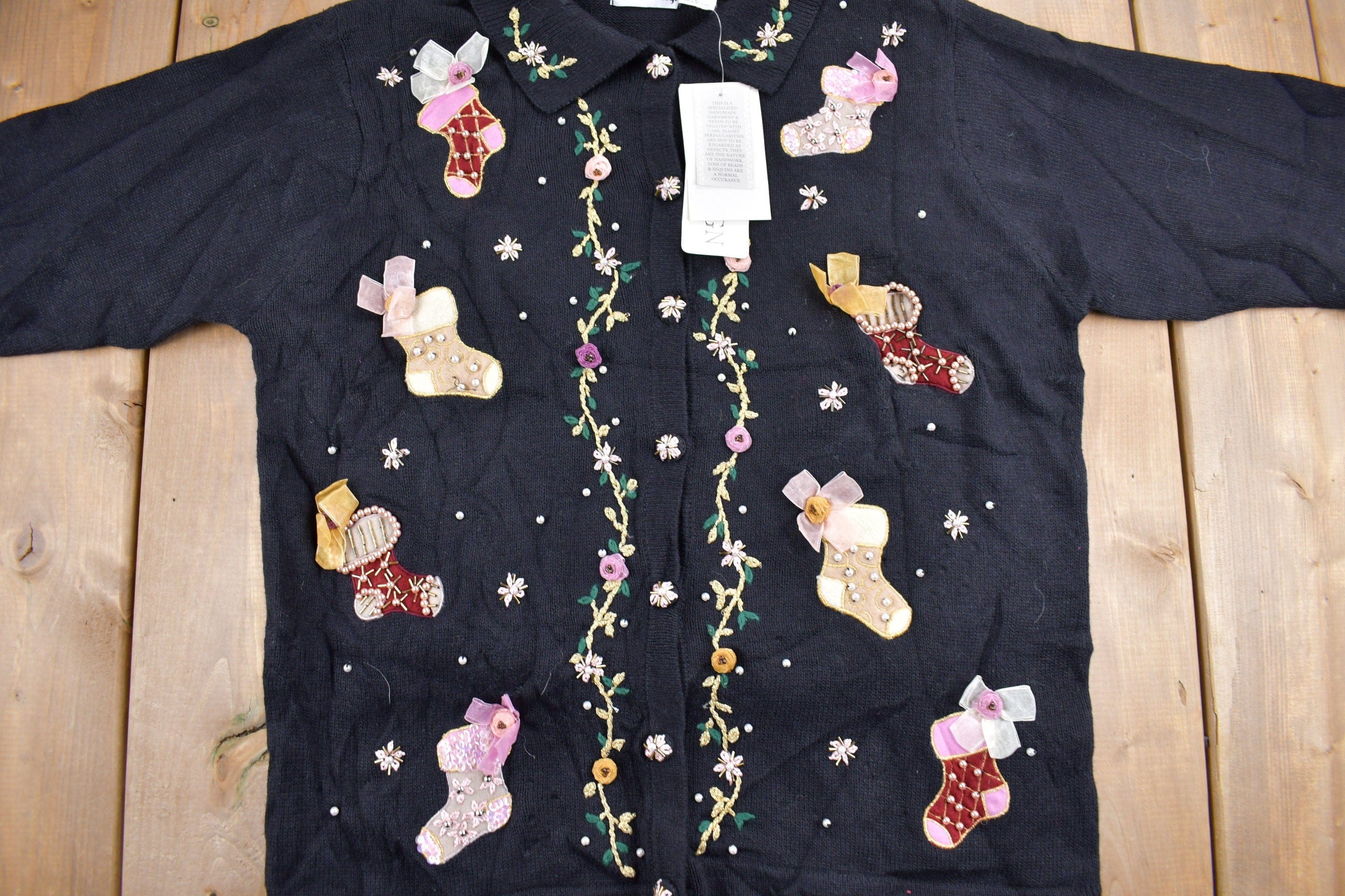 Vintage 1990s Headstock B.P Design Christmas Theme Knit Cardigan Sweater Men's Large - Image 3