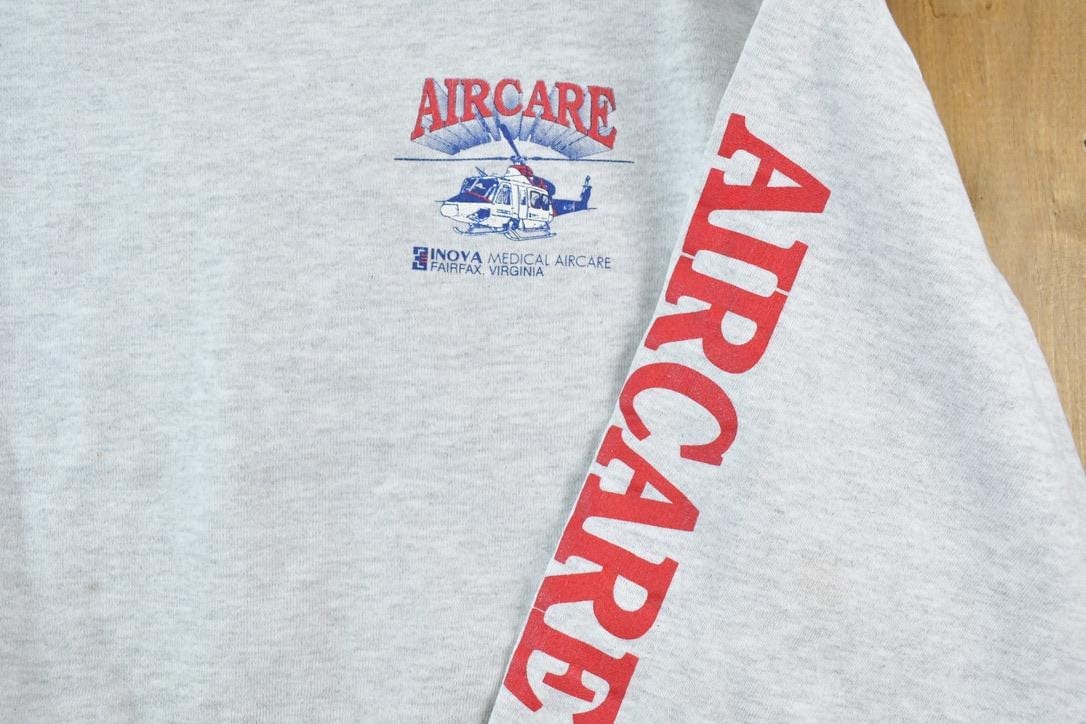 Vintage 1990s Helicopter Air Care Crewneck Sweatshirt Made In USA Men's XL - Image 5