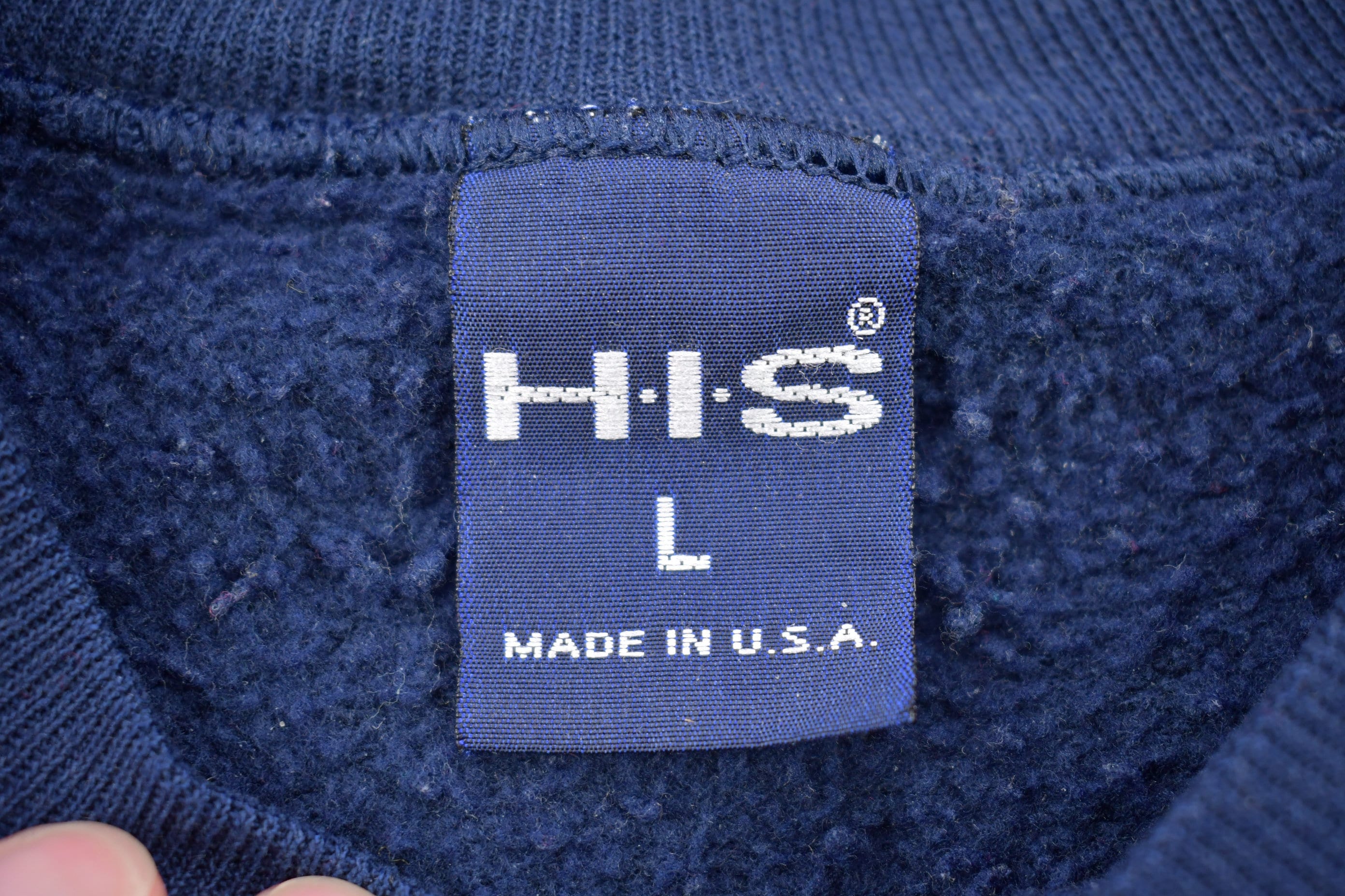 Vintage 1990s HIS Navy Blue Blank Crewneck Sweatshirt - Image 3