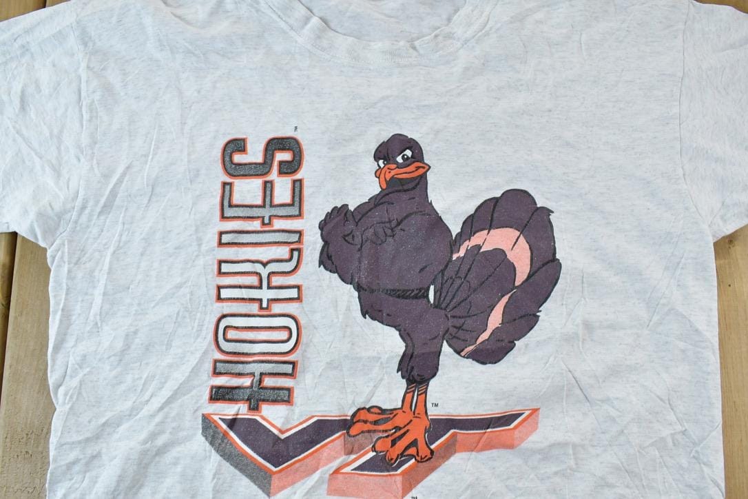 Vintage 1990s Hokies College Bird Single Stitch T-Shirt Men's Large - Image 3