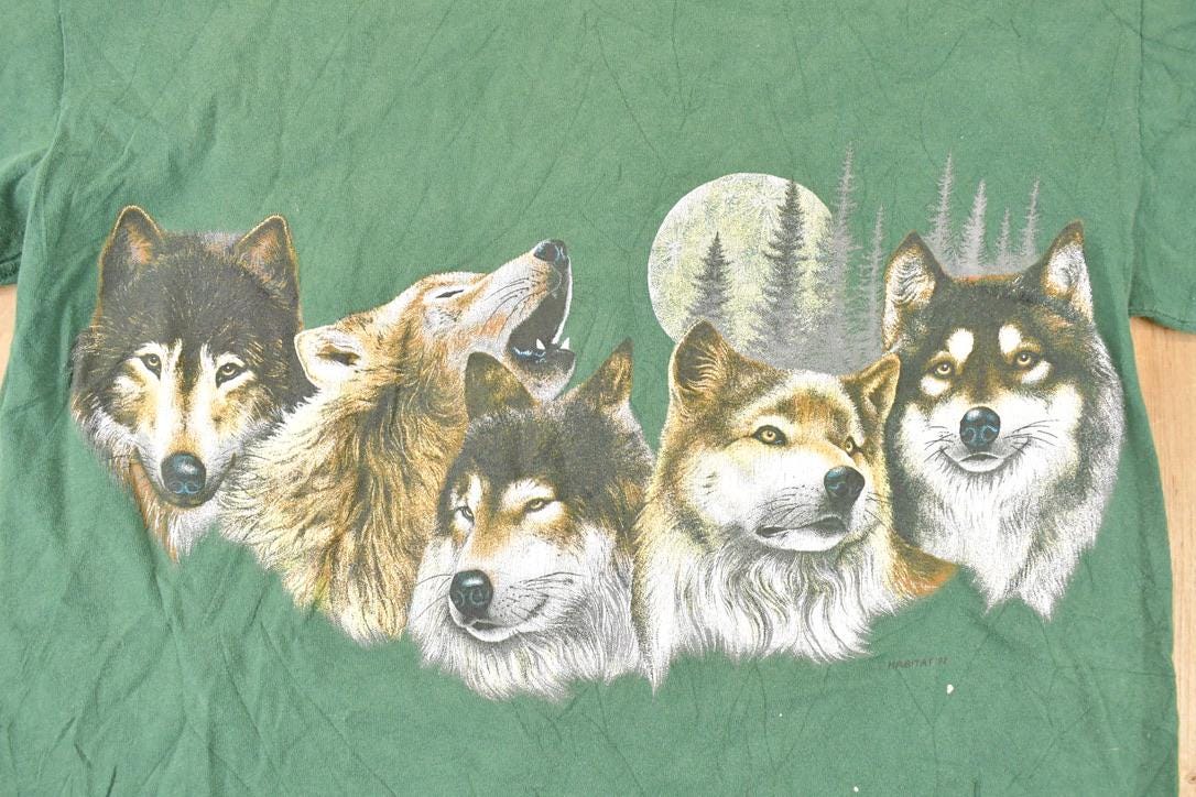 Vintage 1990s Howling Wolves Outdoorsman Souvenir T-Shirt Men's M - Image 3