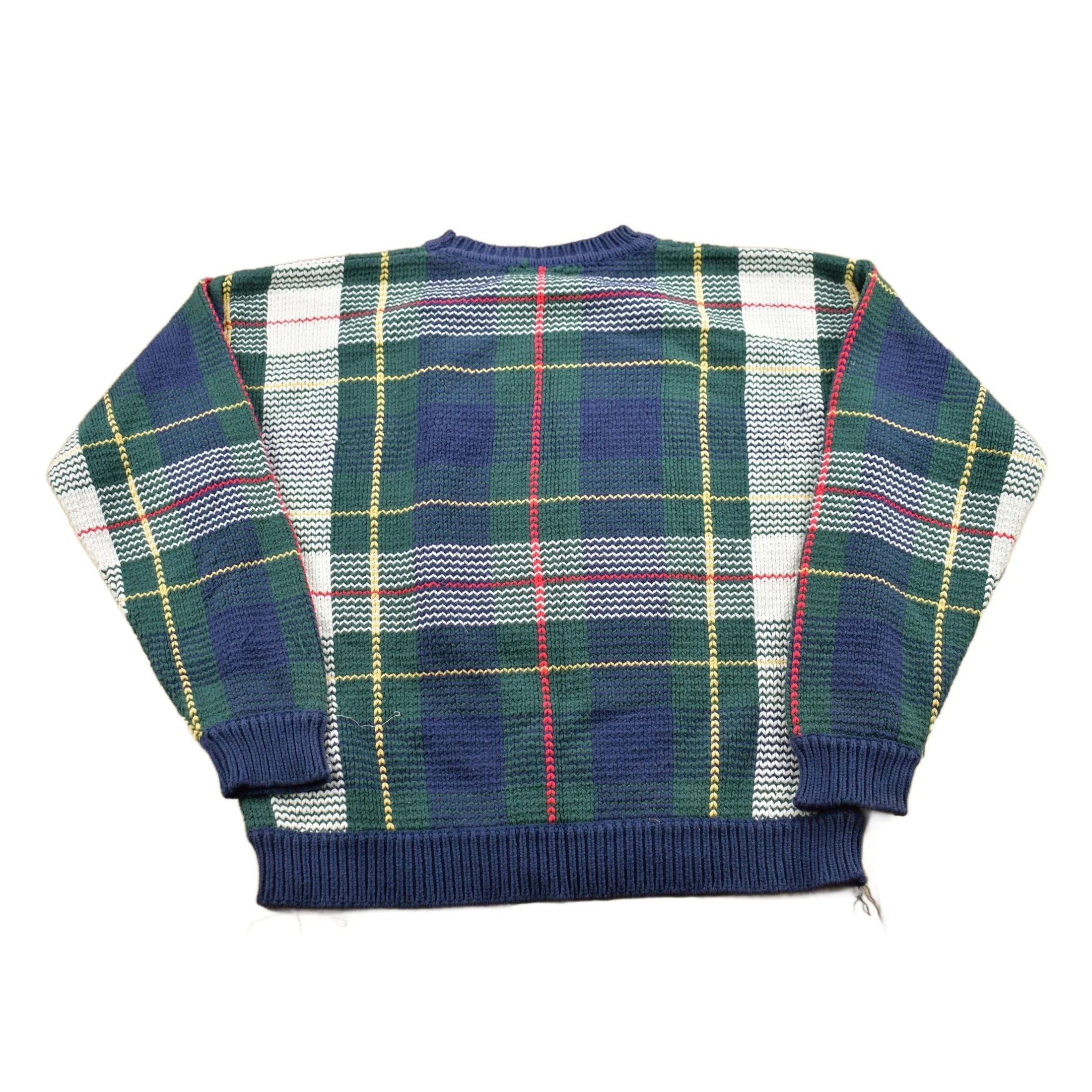 Vintage 1990s Hunt Club Plaid Knitted Crewneck Sweater Men's MMen's Medium - Image 2