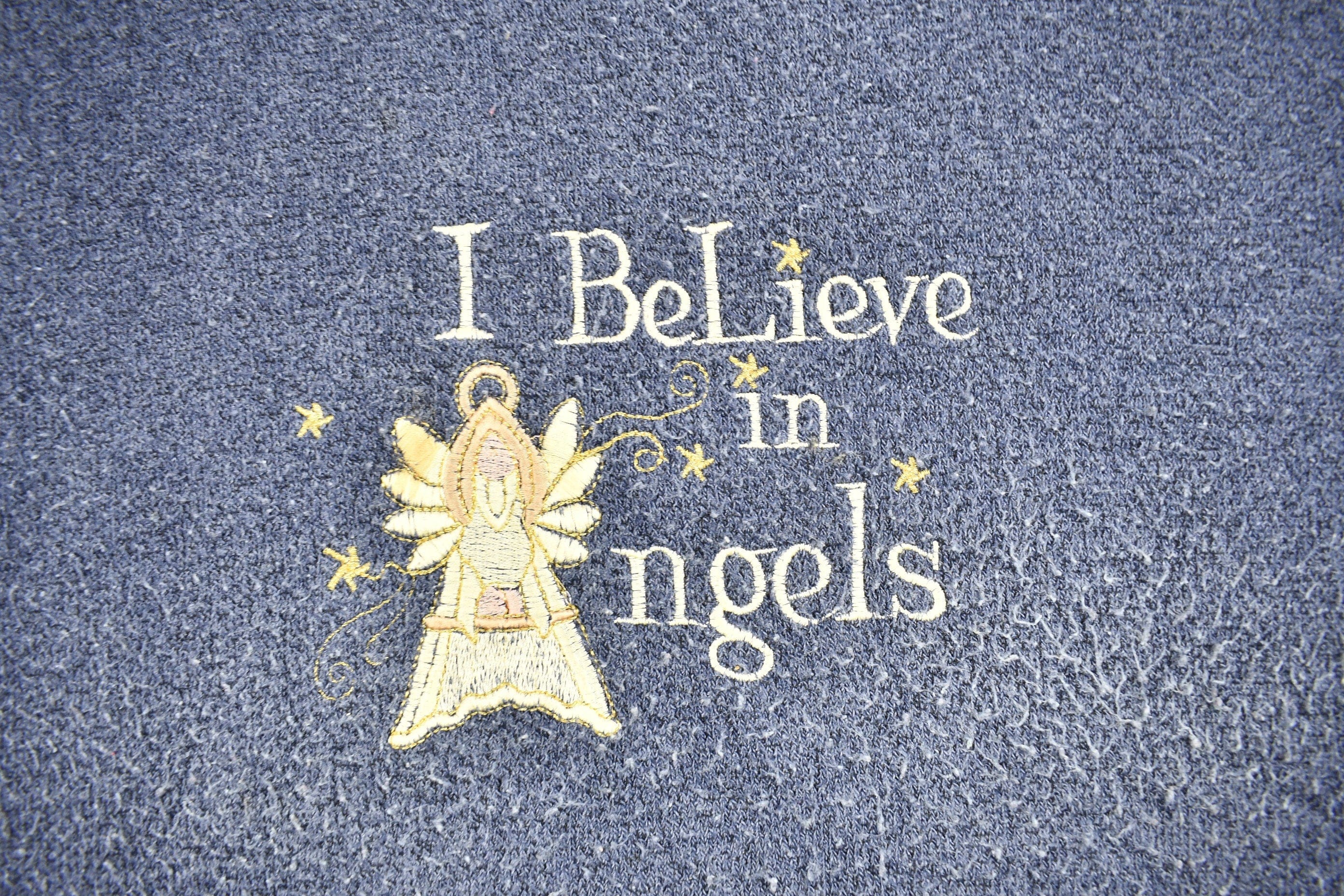 Vintage 1990s "I Believe In Angels" Cute Fleece Crewneck Sweater Men's XL - Image 3