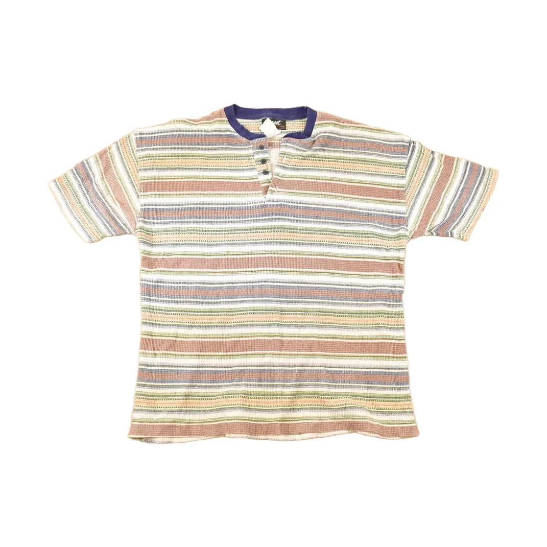 Vintage 1990s Impact Knit Striped Souvenir Travel T-Shirt Men's XL