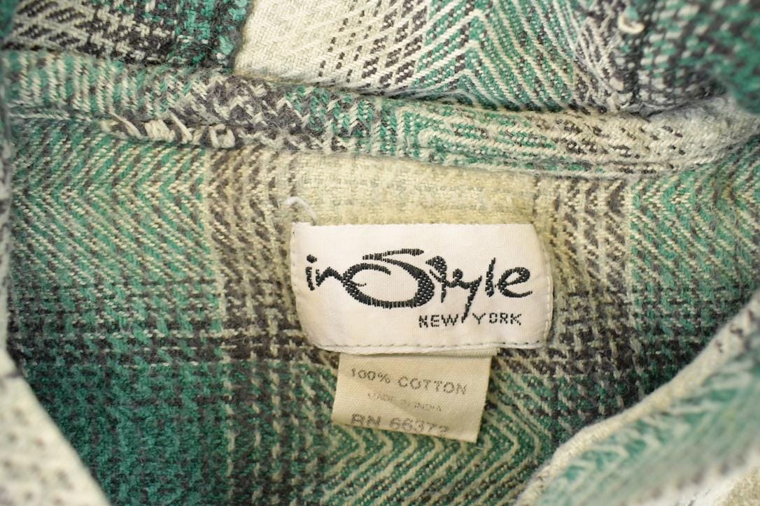 Vintage 1990s In Style New York Plaid Button Up Hoodie Men's M - Image 4