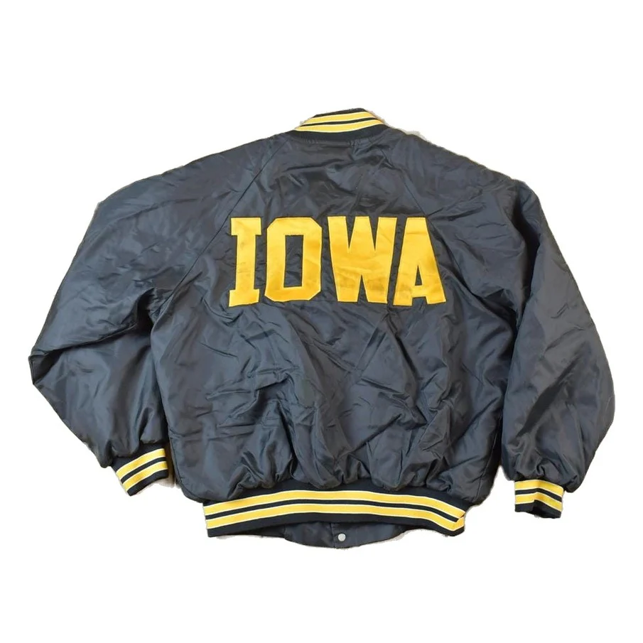 Vintage 1990s Iowa Hartwell Jackets Satin Button Up University of Collegiate NCAA Jacket Men's Large