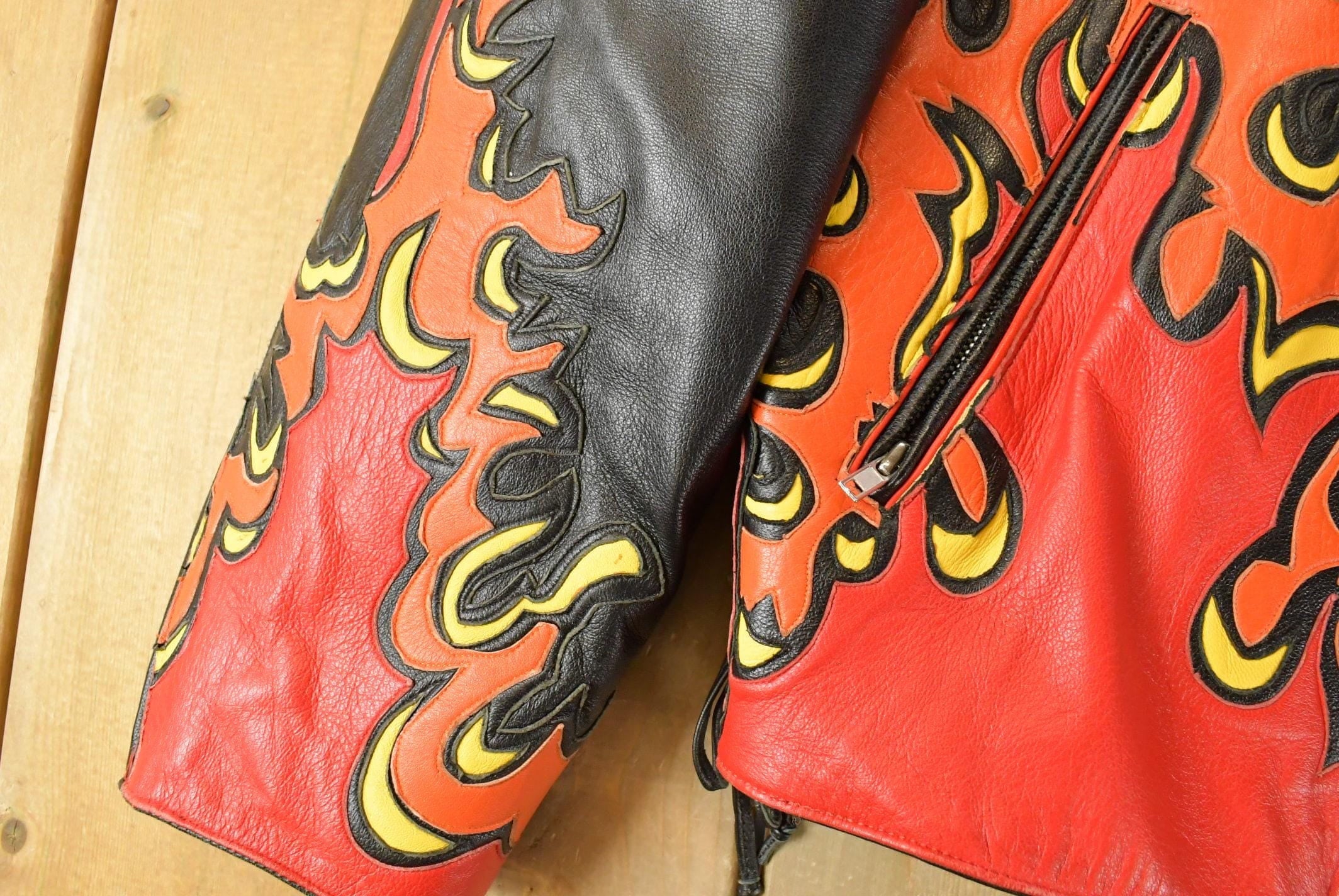 Vintage 1990s Ira Hoss Custom Flames Skull Leather Motorcycle Jacket Men's L - Image 4