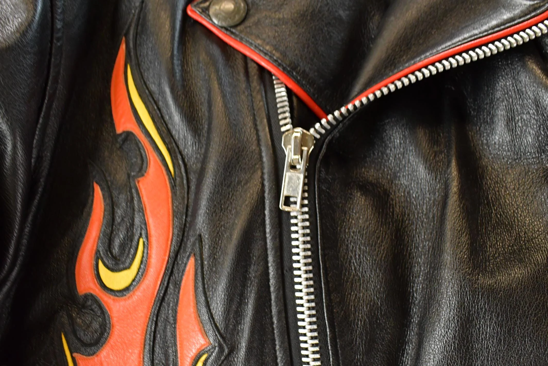 Vintage 1990s Ira Hoss Custom Flames Skull Leather Motorcycle Jacket Men's L - Image 5